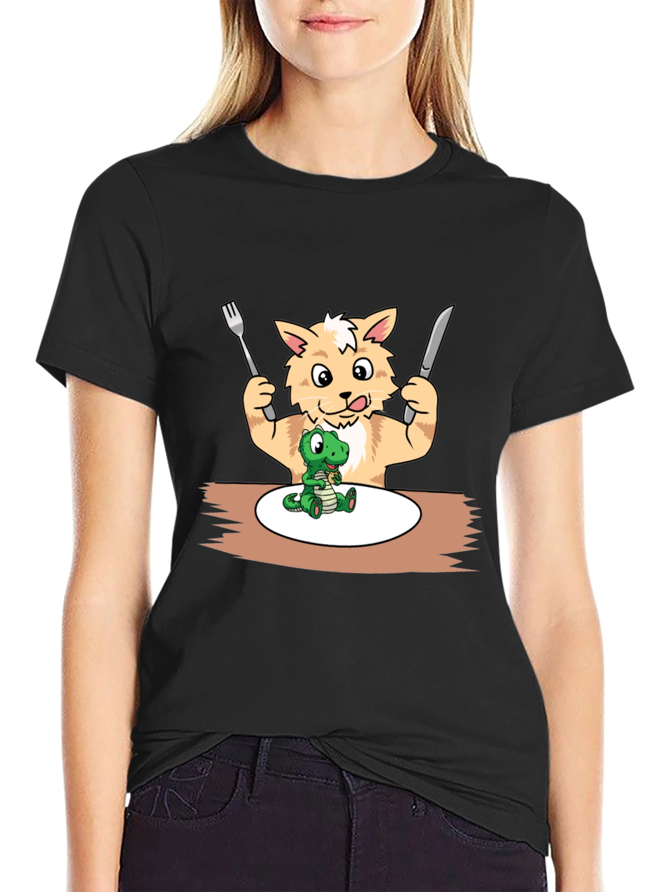 Funny Cat Eating Dinosaur T-Shirt