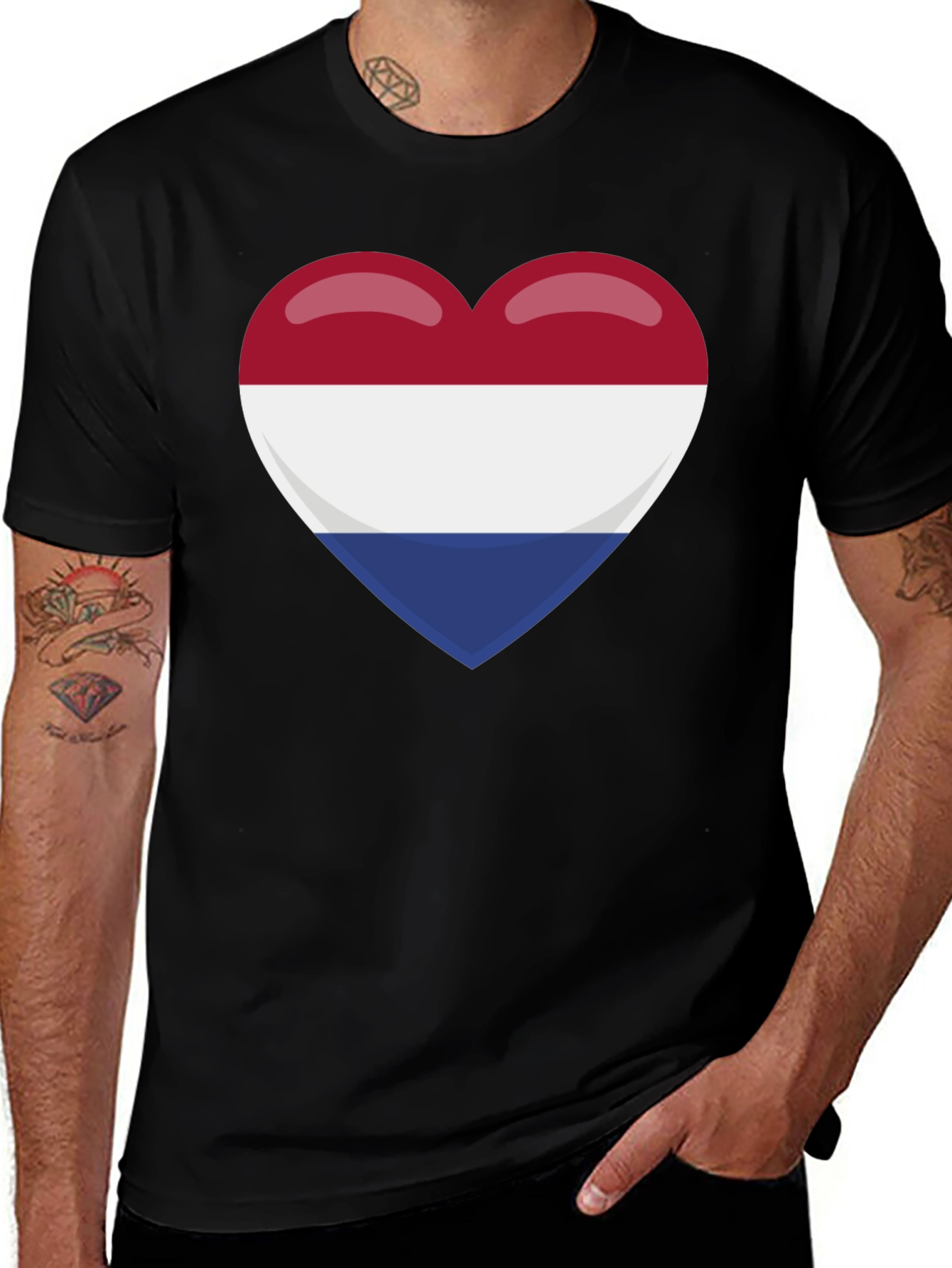 Netherlands Flag Heart T-Shirt - Black Cotton Tee