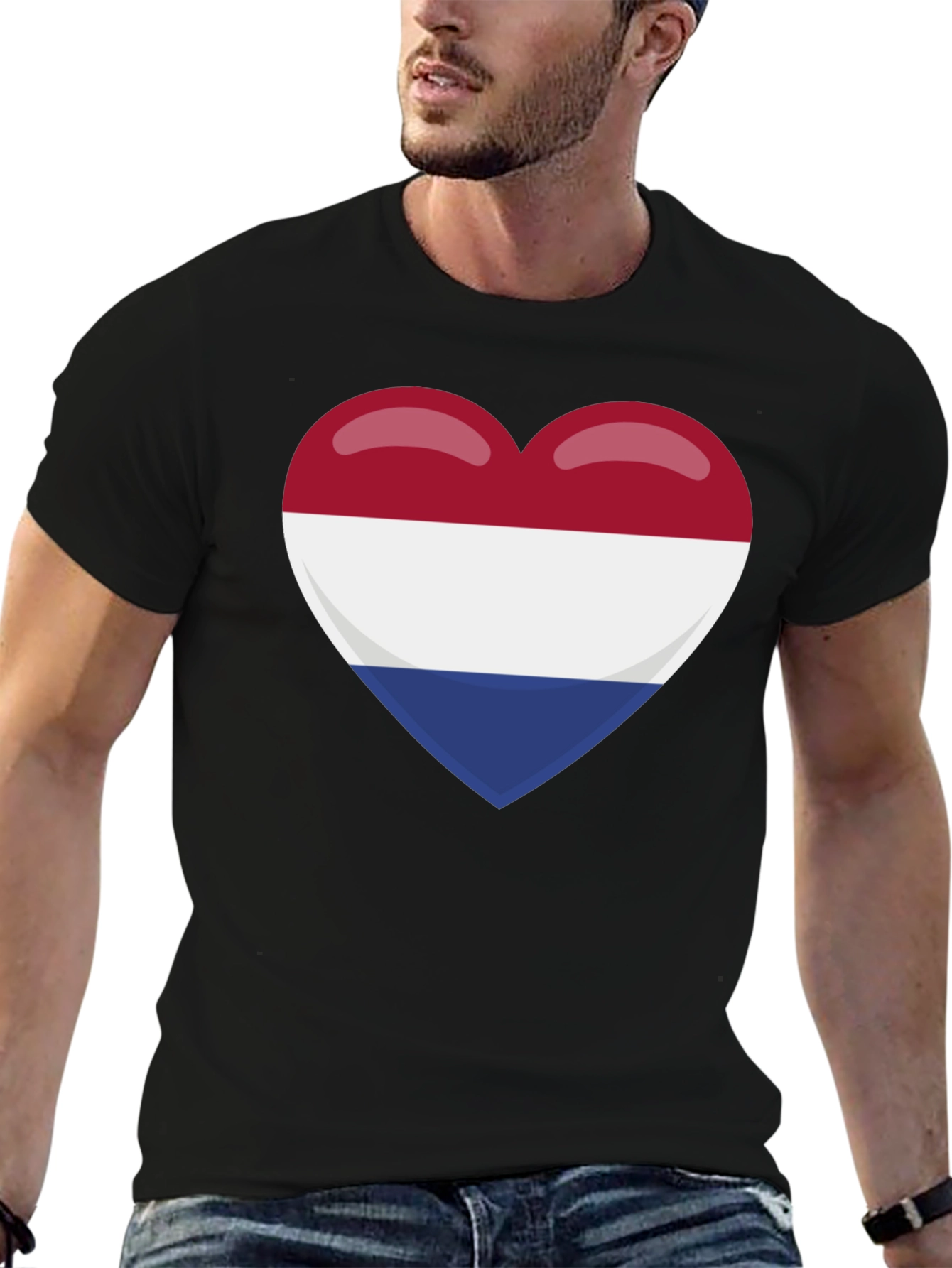 Netherlands Flag Heart T-Shirt - Black Cotton Tee