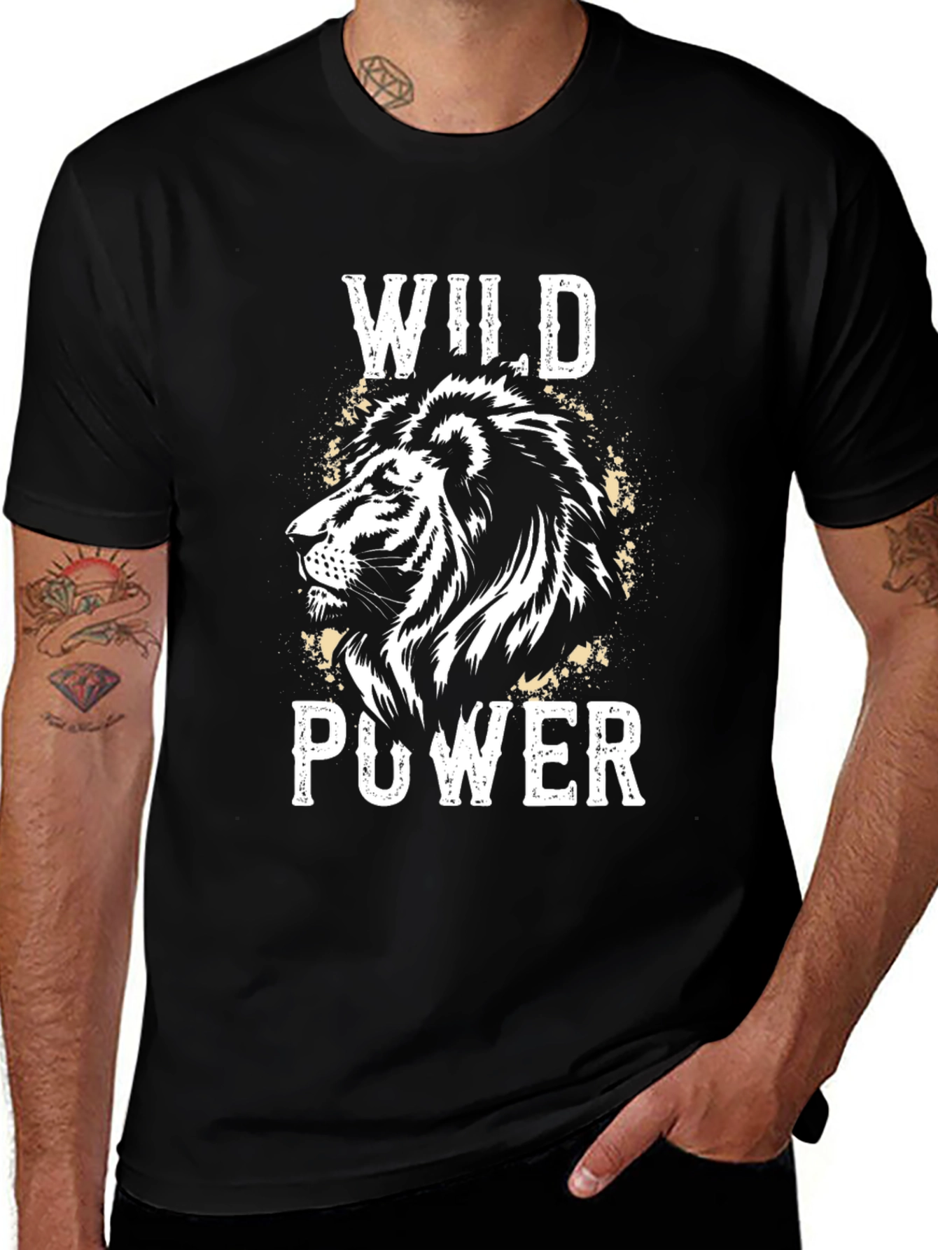 Wild Power Lion Graphic Tee - Black