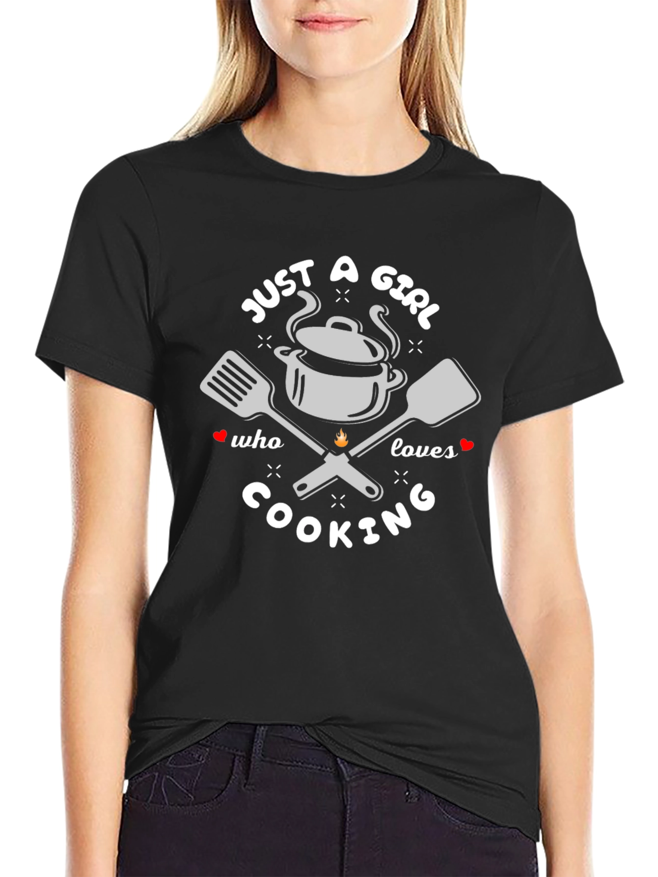 Just A Girl Who Loves Cooking Black T-Shirt