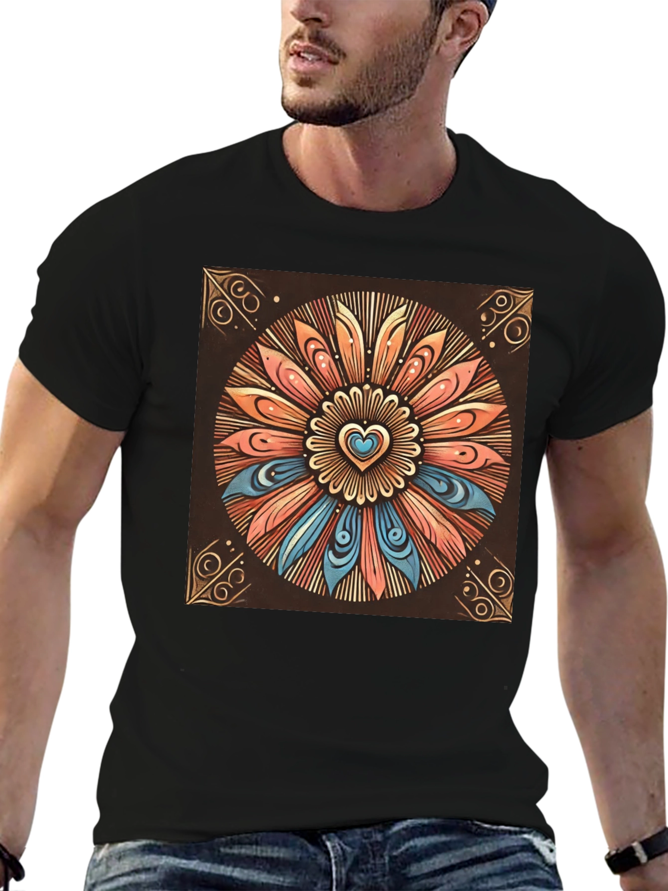 Boho Heart Mandala Graphic Tee - Stylish Comfort