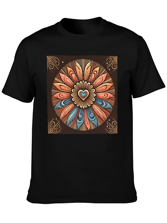 Boho Heart Mandala Graphic Tee - Stylish Comfort