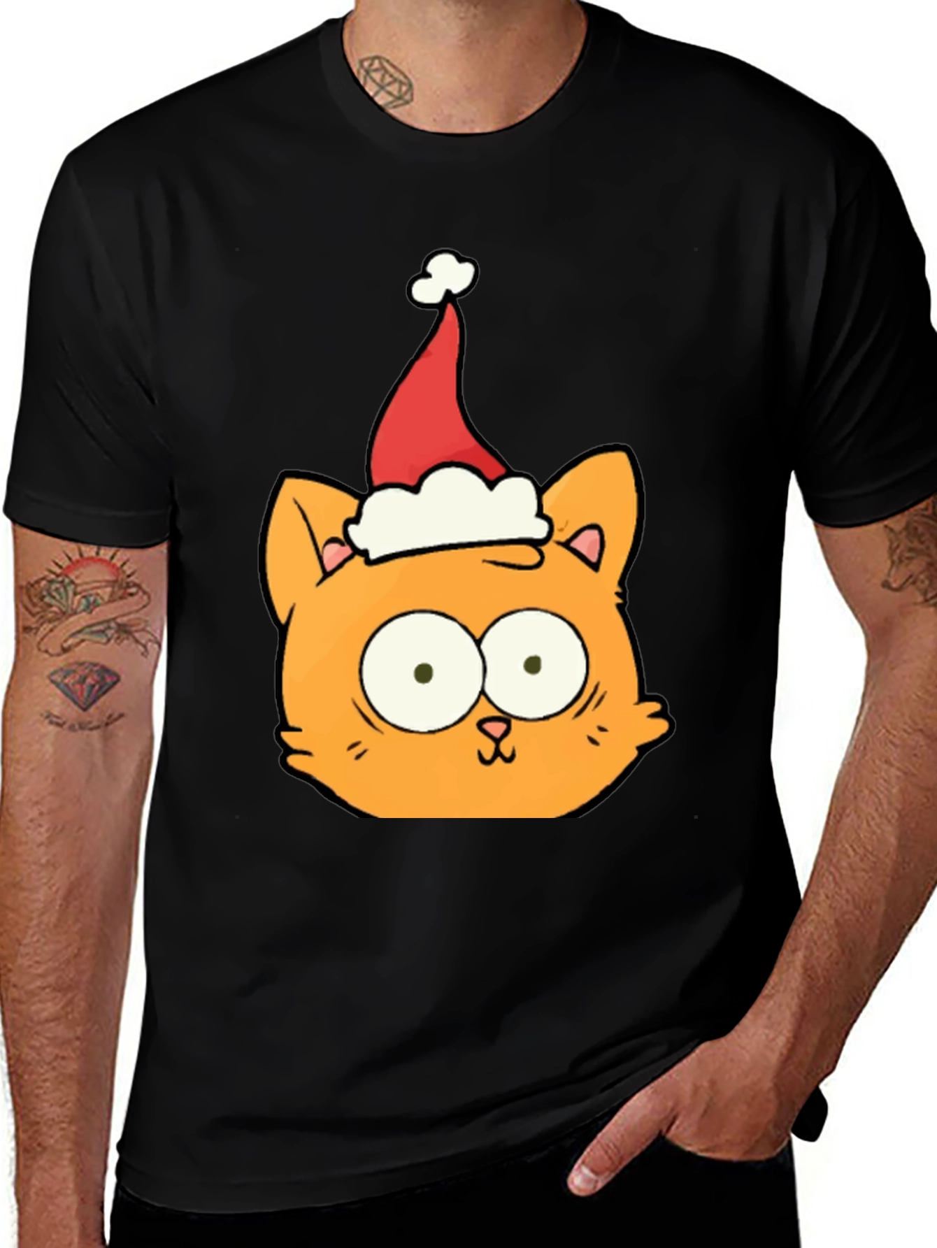 Christmas Cat T-Shirt - Black