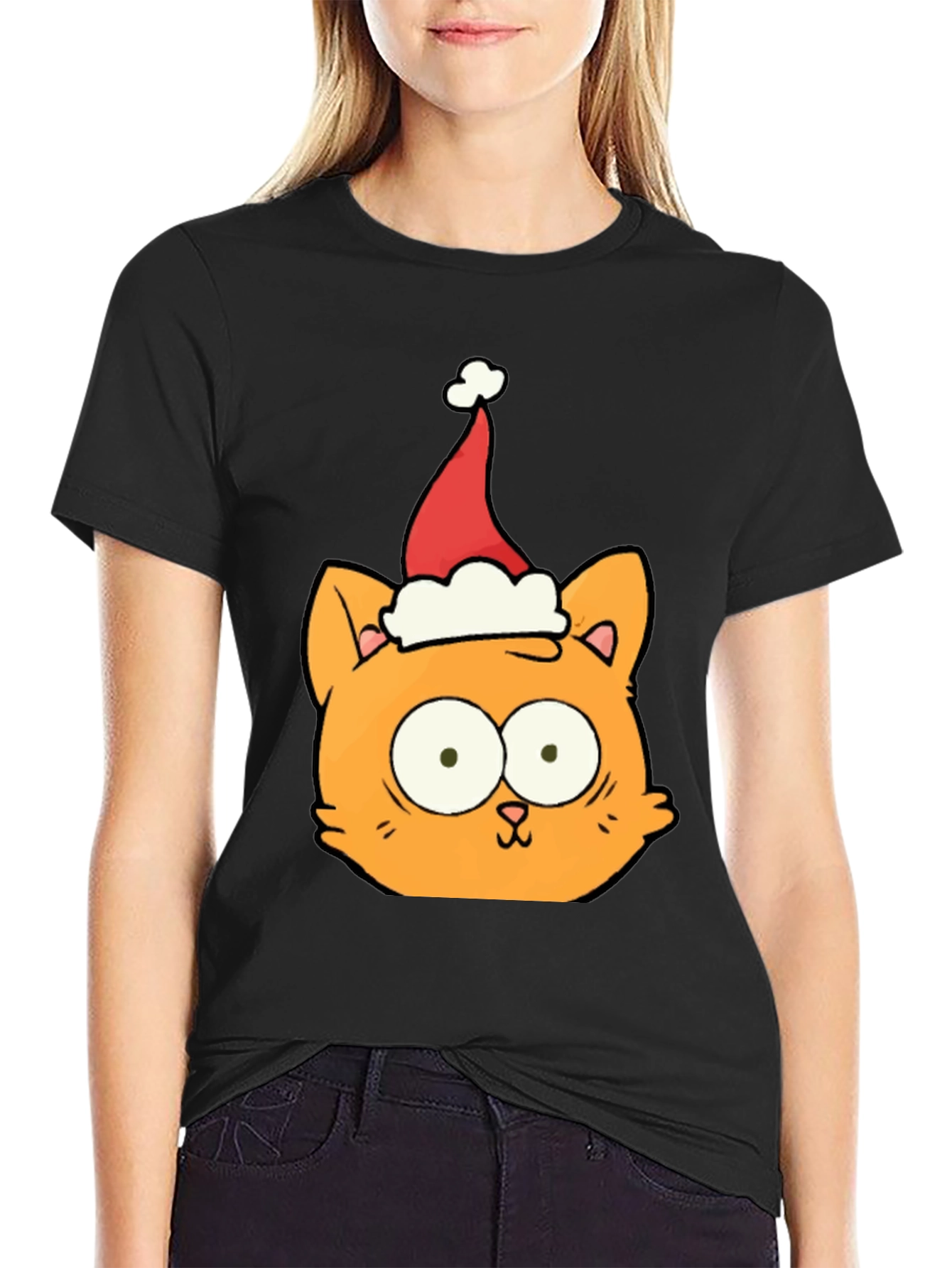 Christmas Cat T-Shirt - Black