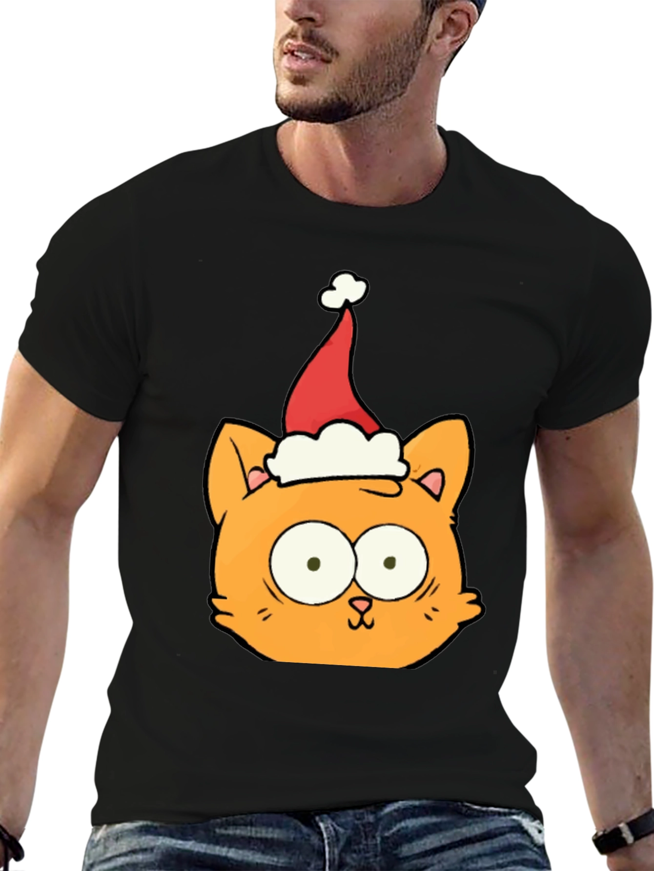 Christmas Cat T-Shirt - Black