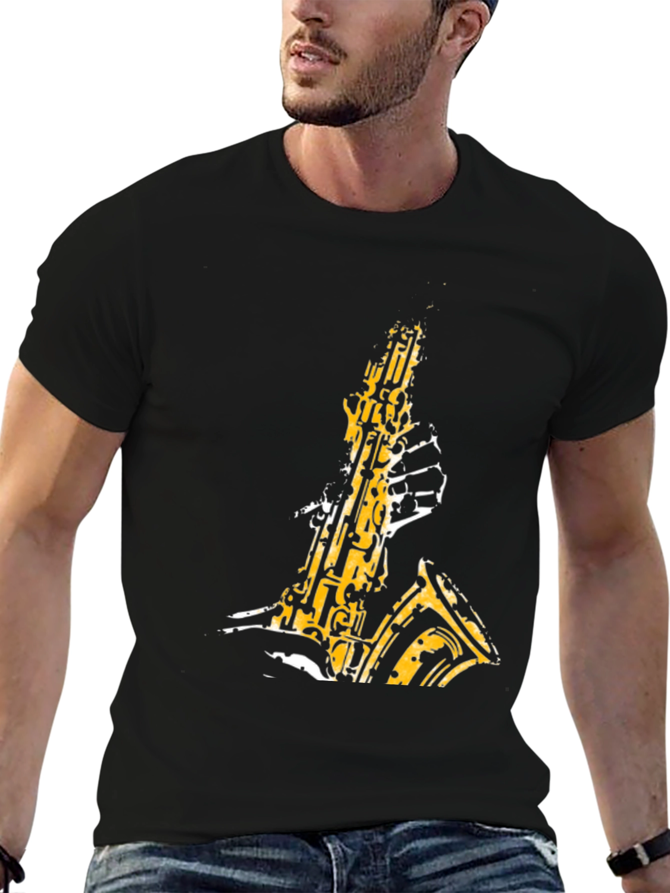 Cool Saxophone Graphic Tee - Mens Black T-Shirt