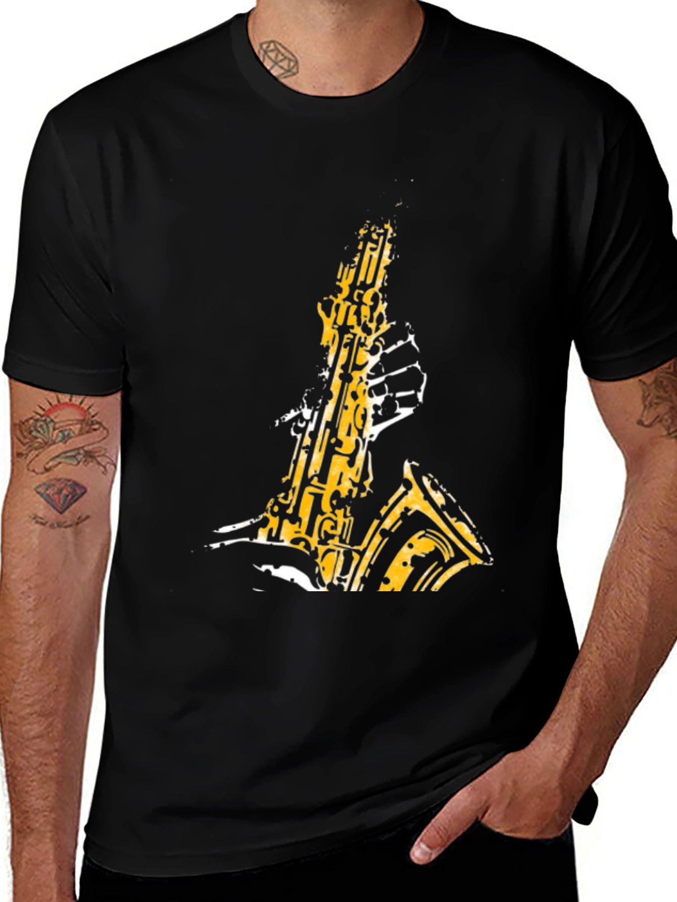 Cool Saxophone Graphic Tee - Mens Black T-Shirt