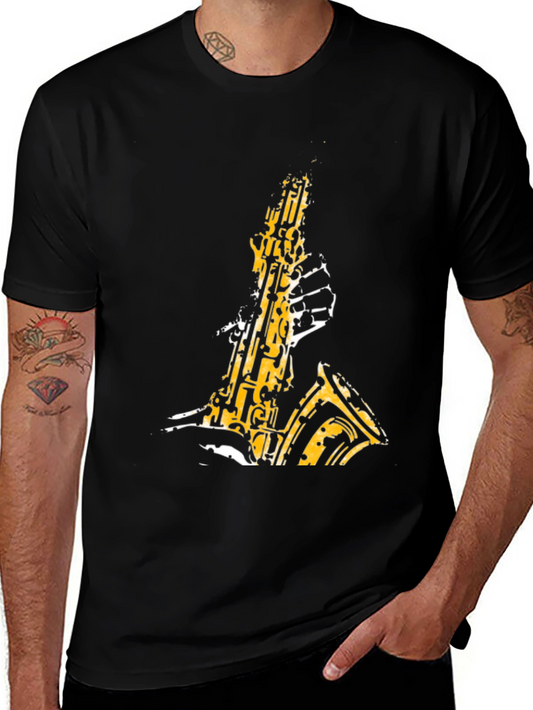Cool Saxophone Graphic Tee - Mens Black T-Shirt