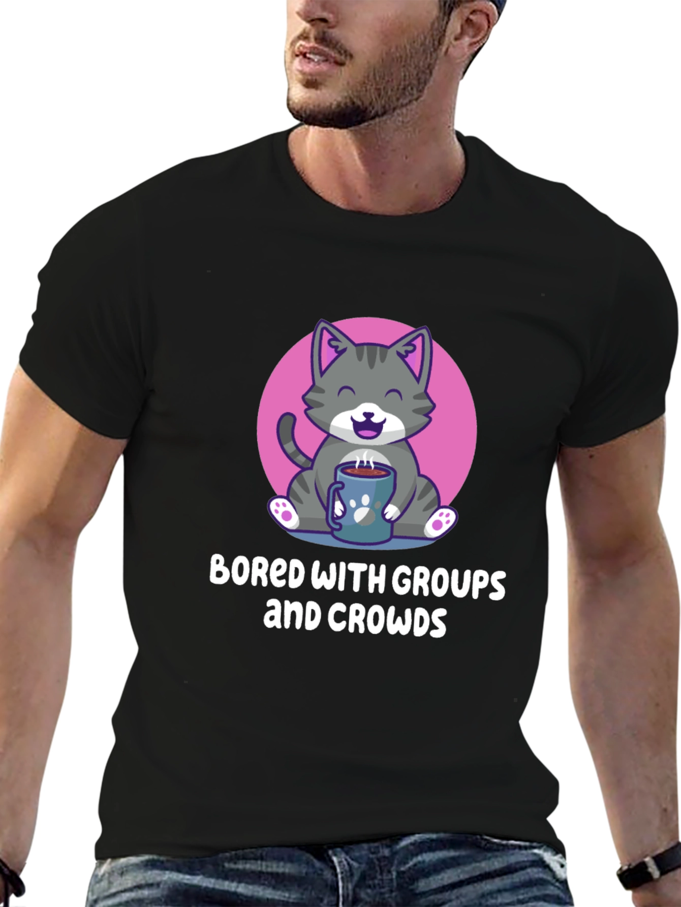 Bored with Groups & Crowds Cat T-Shirt