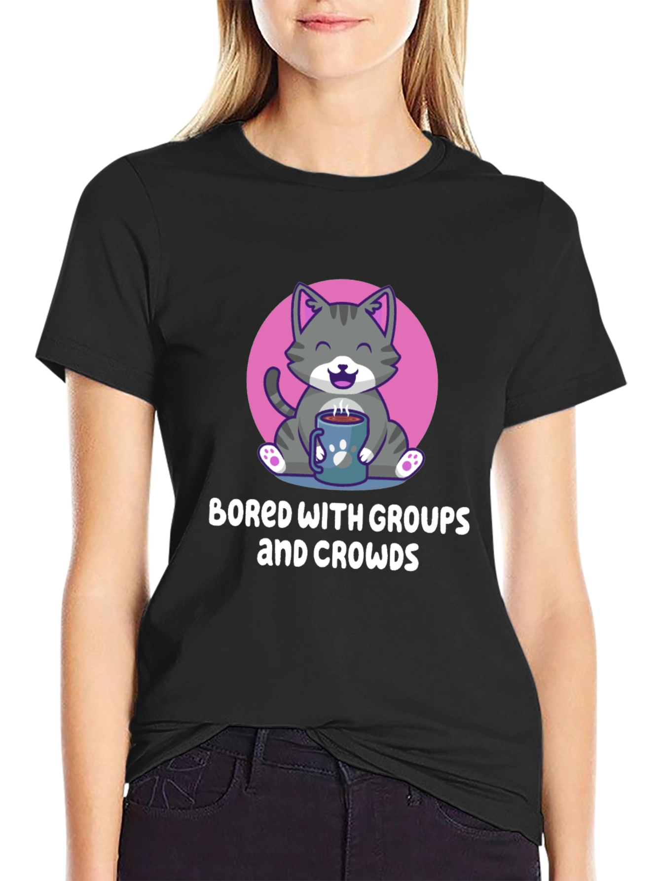 Bored with Groups & Crowds Cat T-Shirt