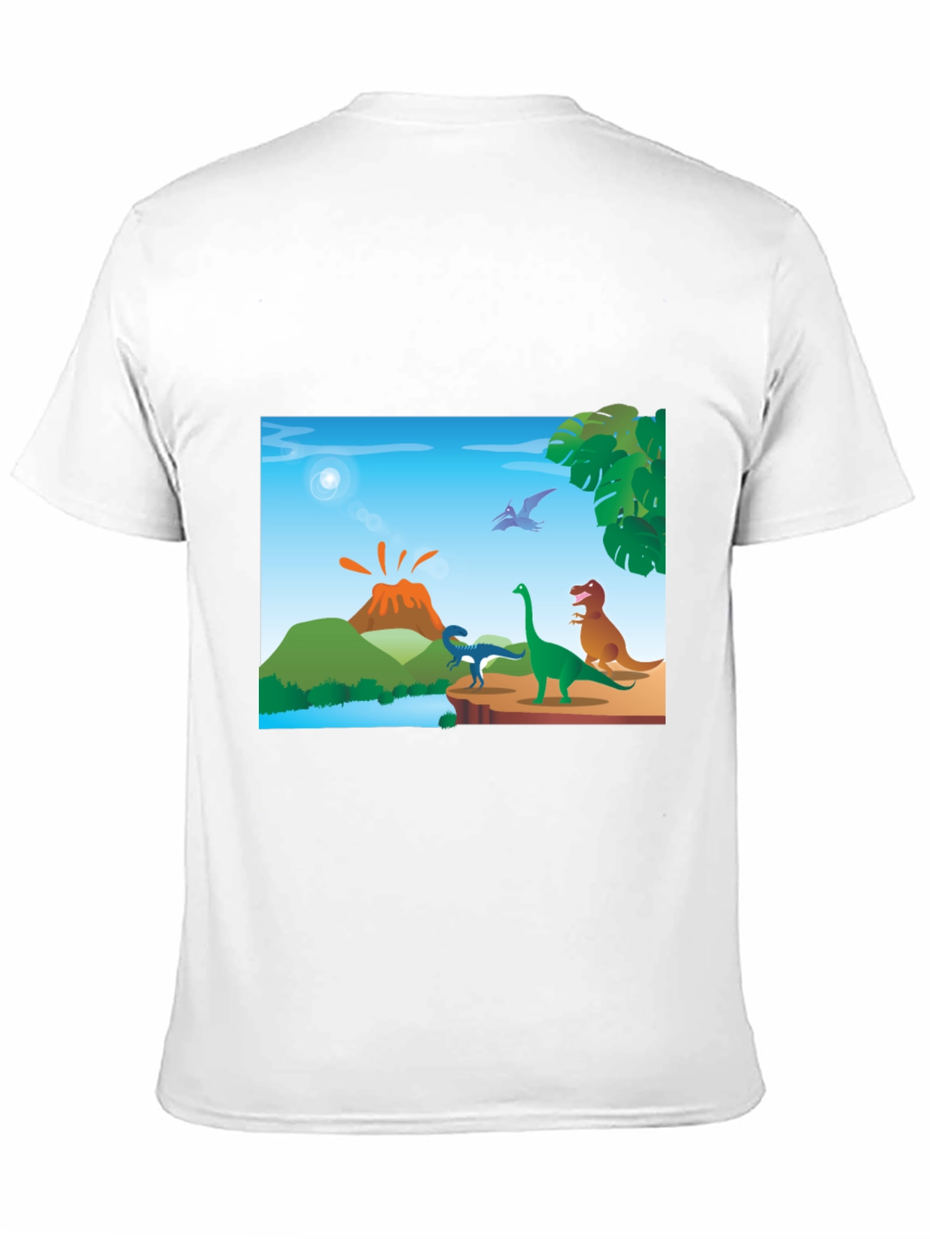 Cartoon Dinosaur Scene Black T-Shirt