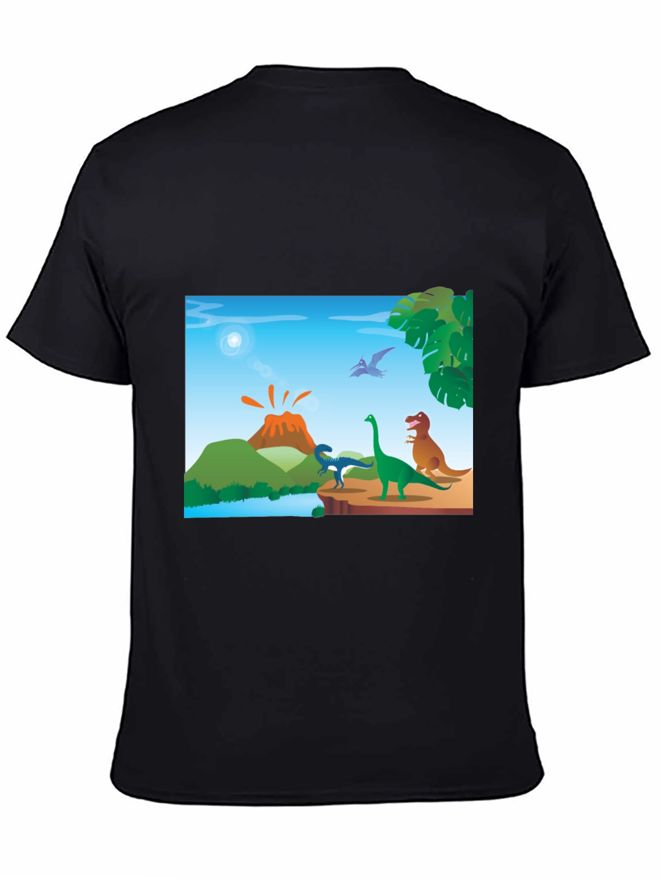 Cartoon Dinosaur Scene Black T-Shirt