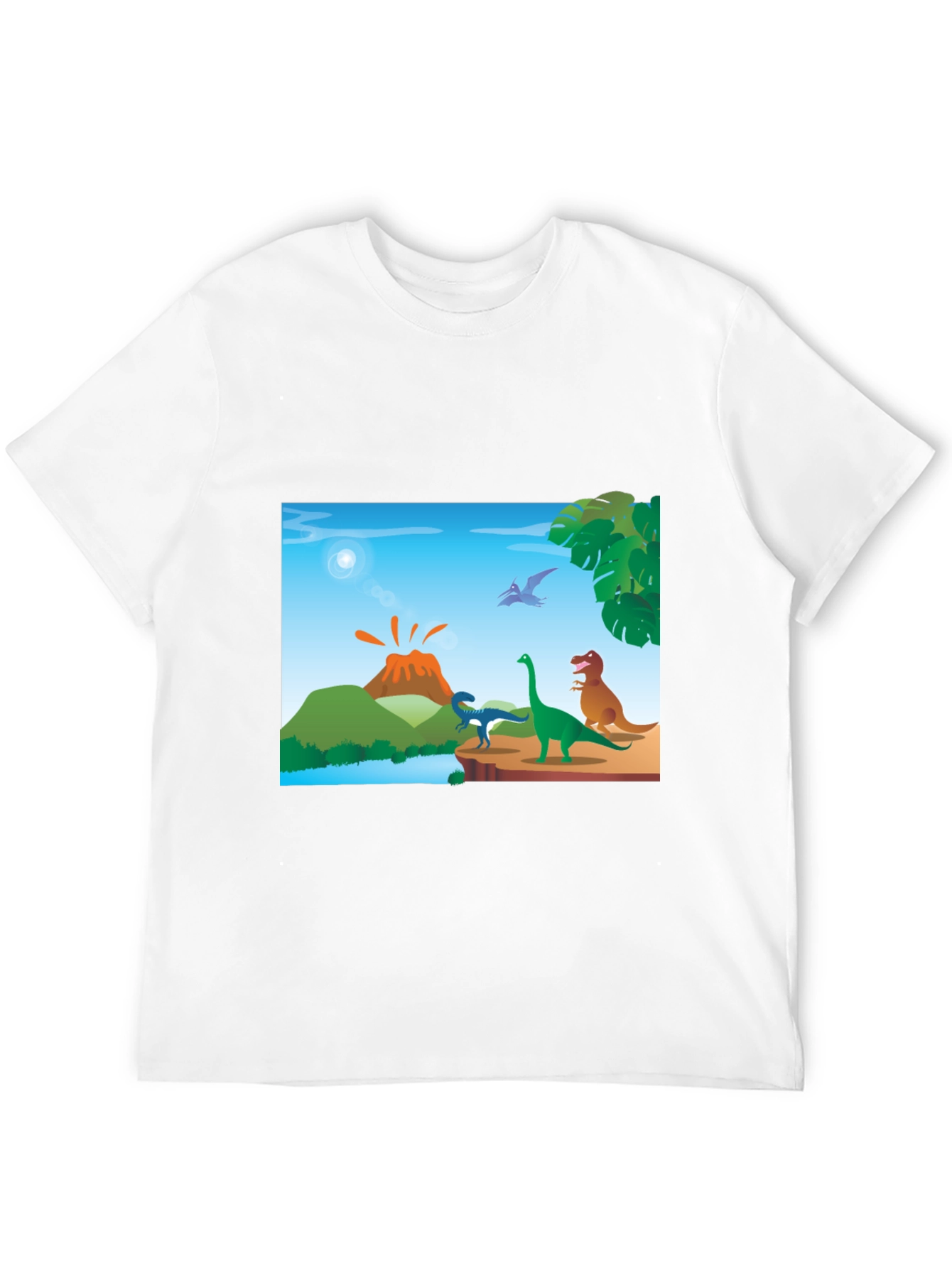 Cartoon Dinosaur Scene Black T-Shirt