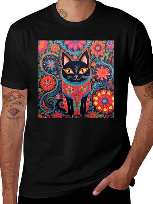 Floral Cat Graphic Tee - Unique Design T-Shirt