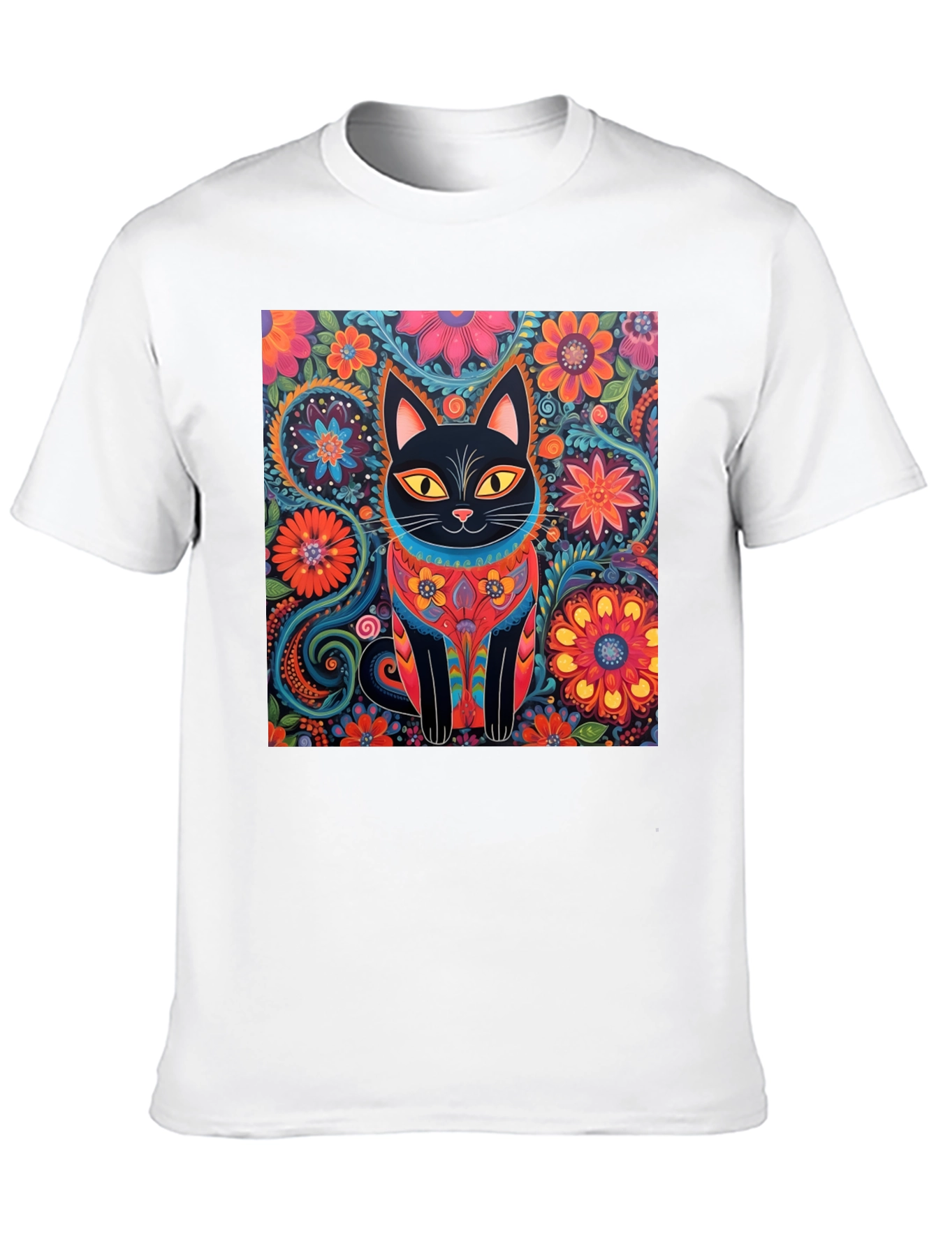 Floral Cat Graphic Tee - Unique Design T-Shirt