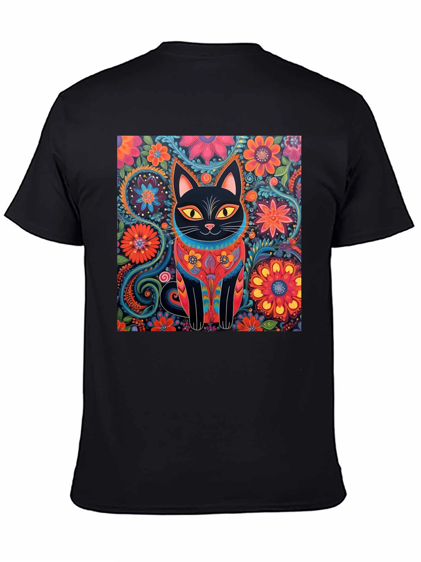 Floral Cat Graphic Tee - Unique Design T-Shirt