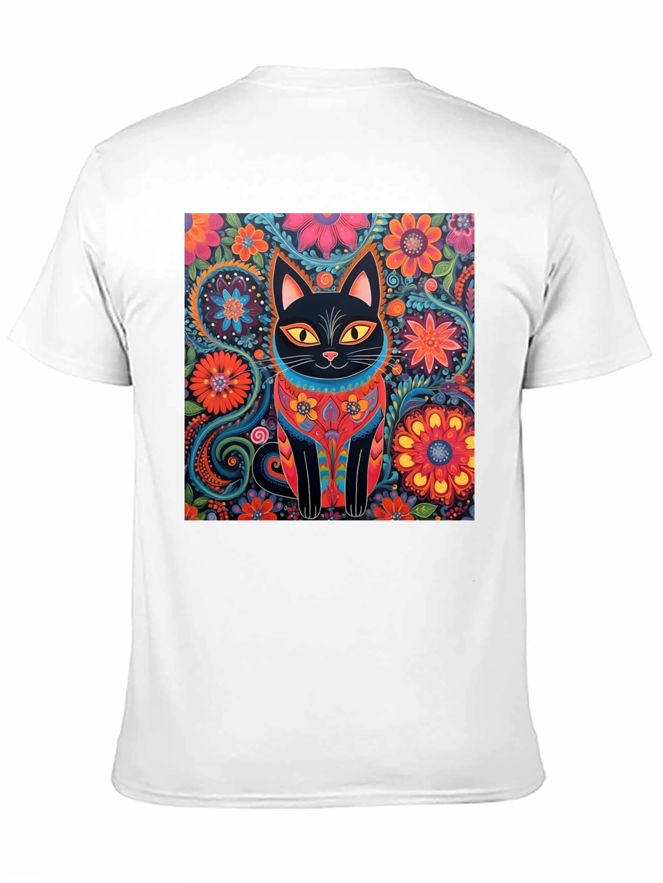 Floral Cat Graphic Tee - Unique Design T-Shirt