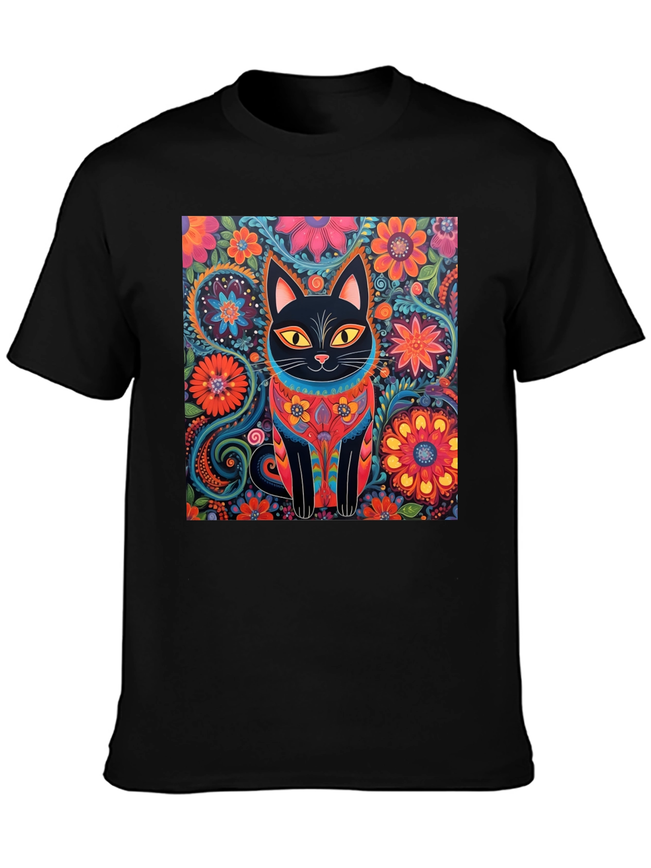 Floral Cat Graphic Tee - Unique Design T-Shirt