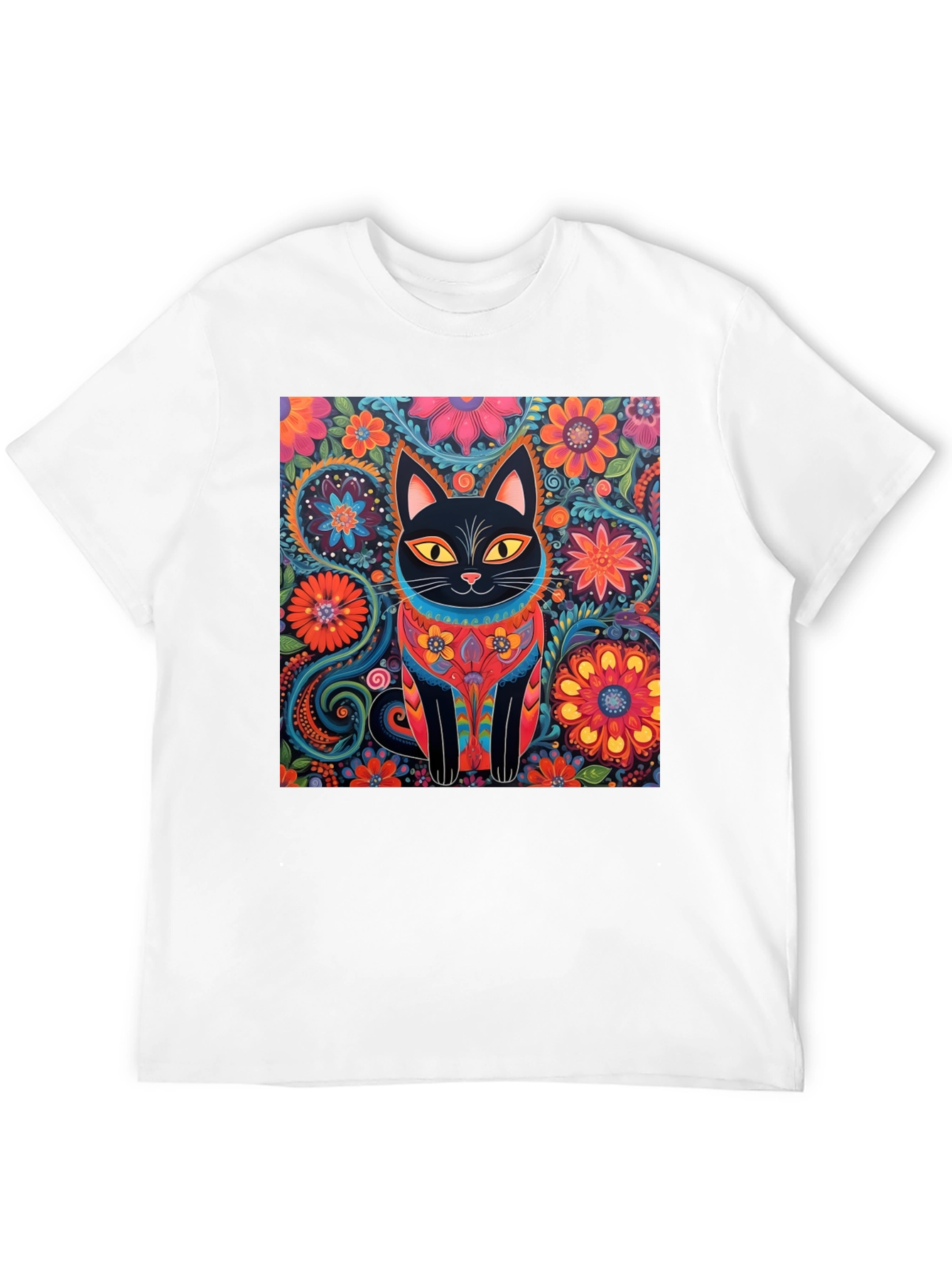 Floral Cat Graphic Tee - Unique Design T-Shirt