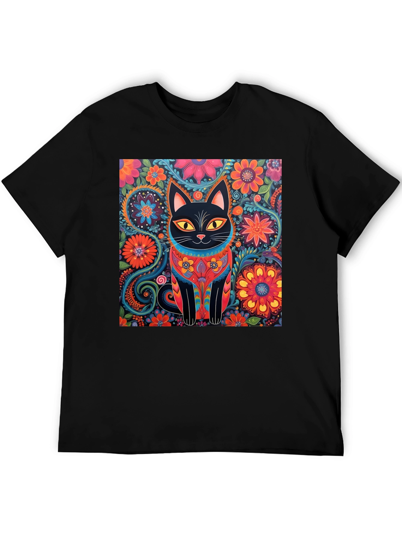 Floral Cat Graphic Tee - Unique Design T-Shirt