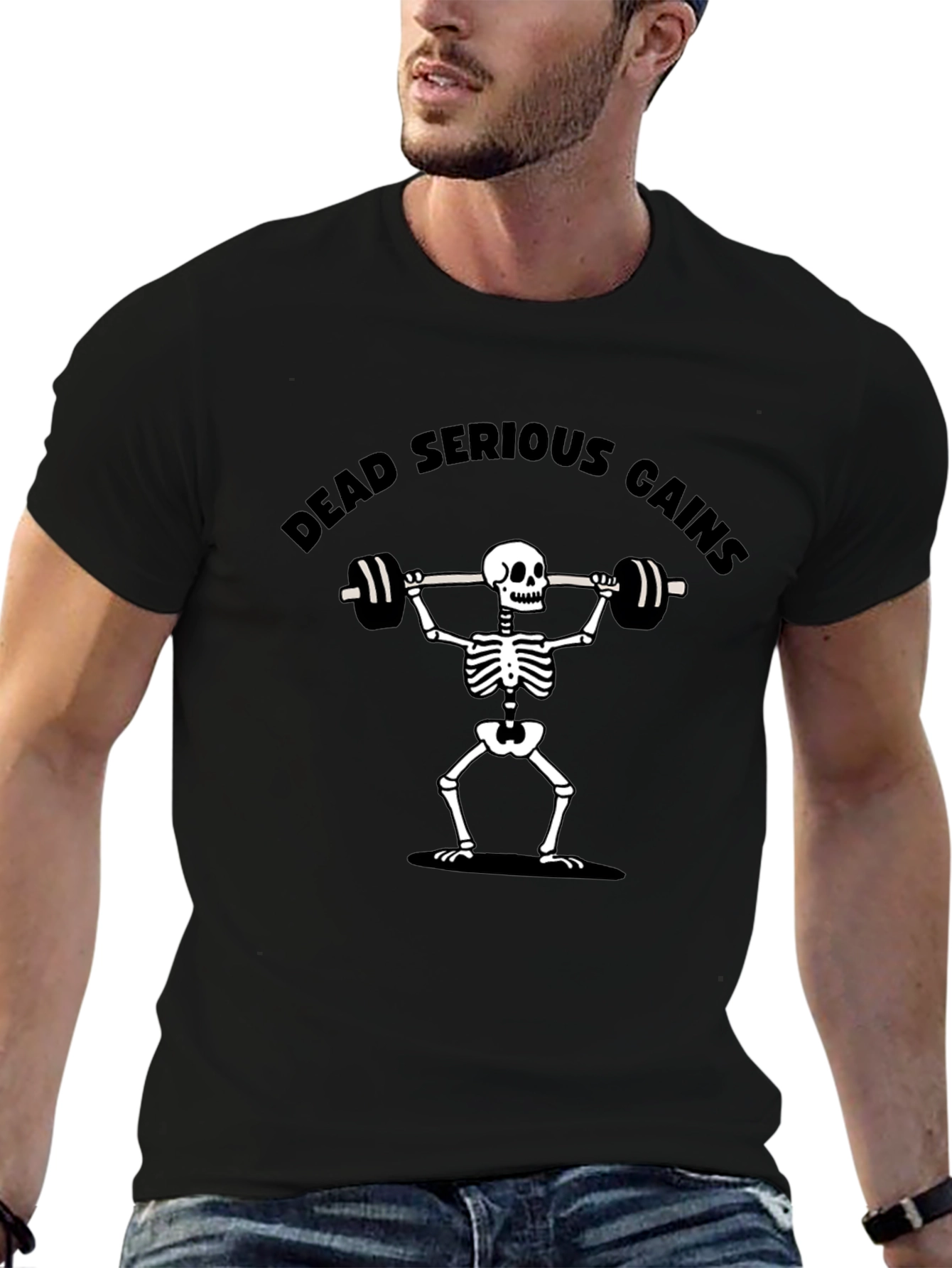 Dead Serious Gains Skeleton Lifting T-Shirt