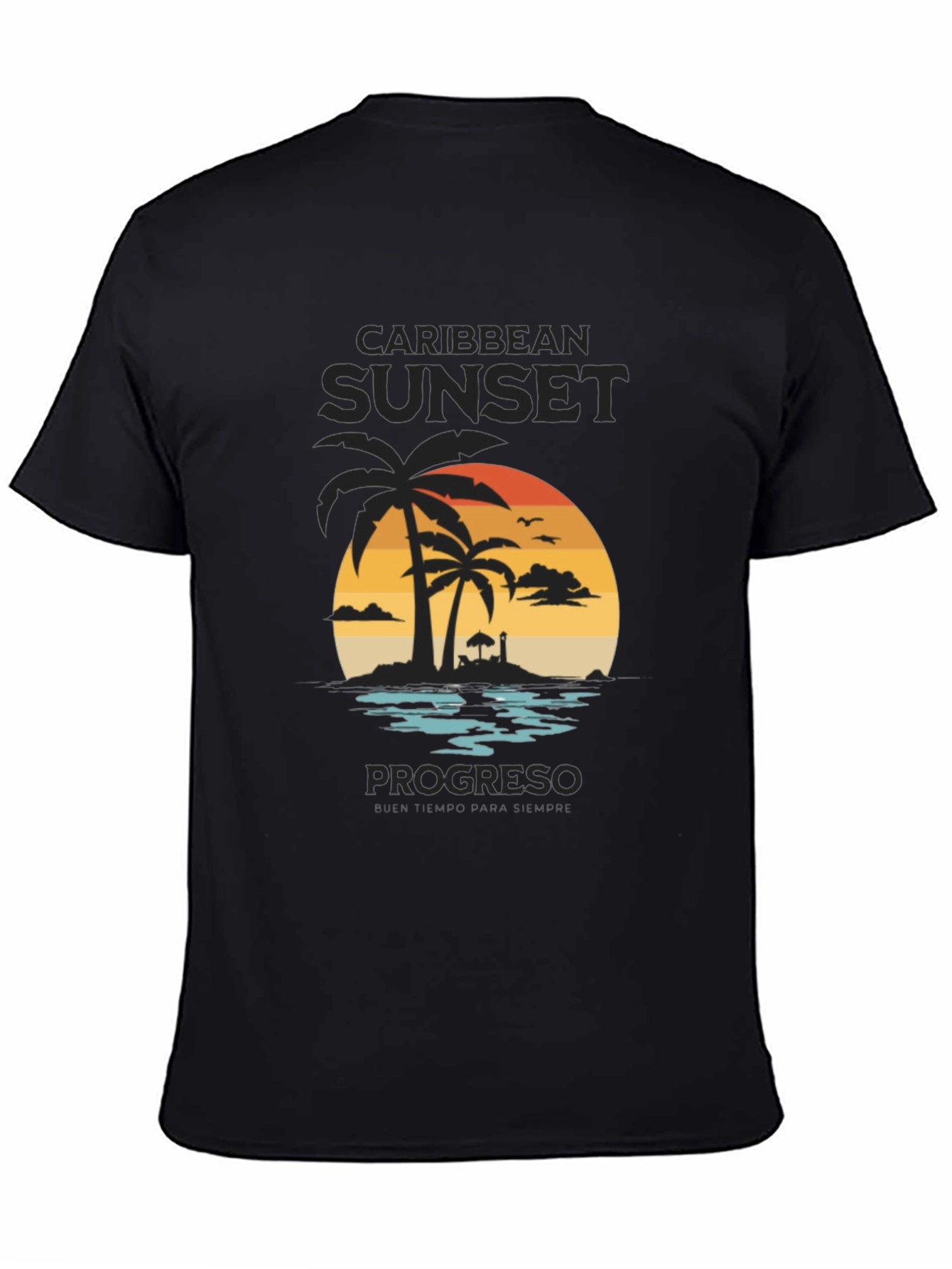 Caribbean Sunset Mens Black Graphic T-Shirt