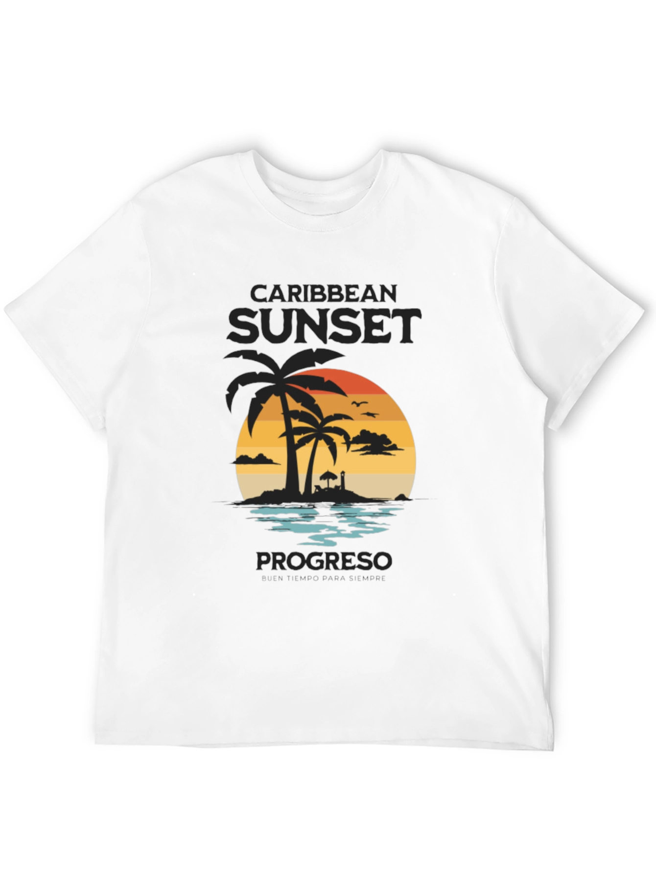 Caribbean Sunset Mens Black Graphic T-Shirt