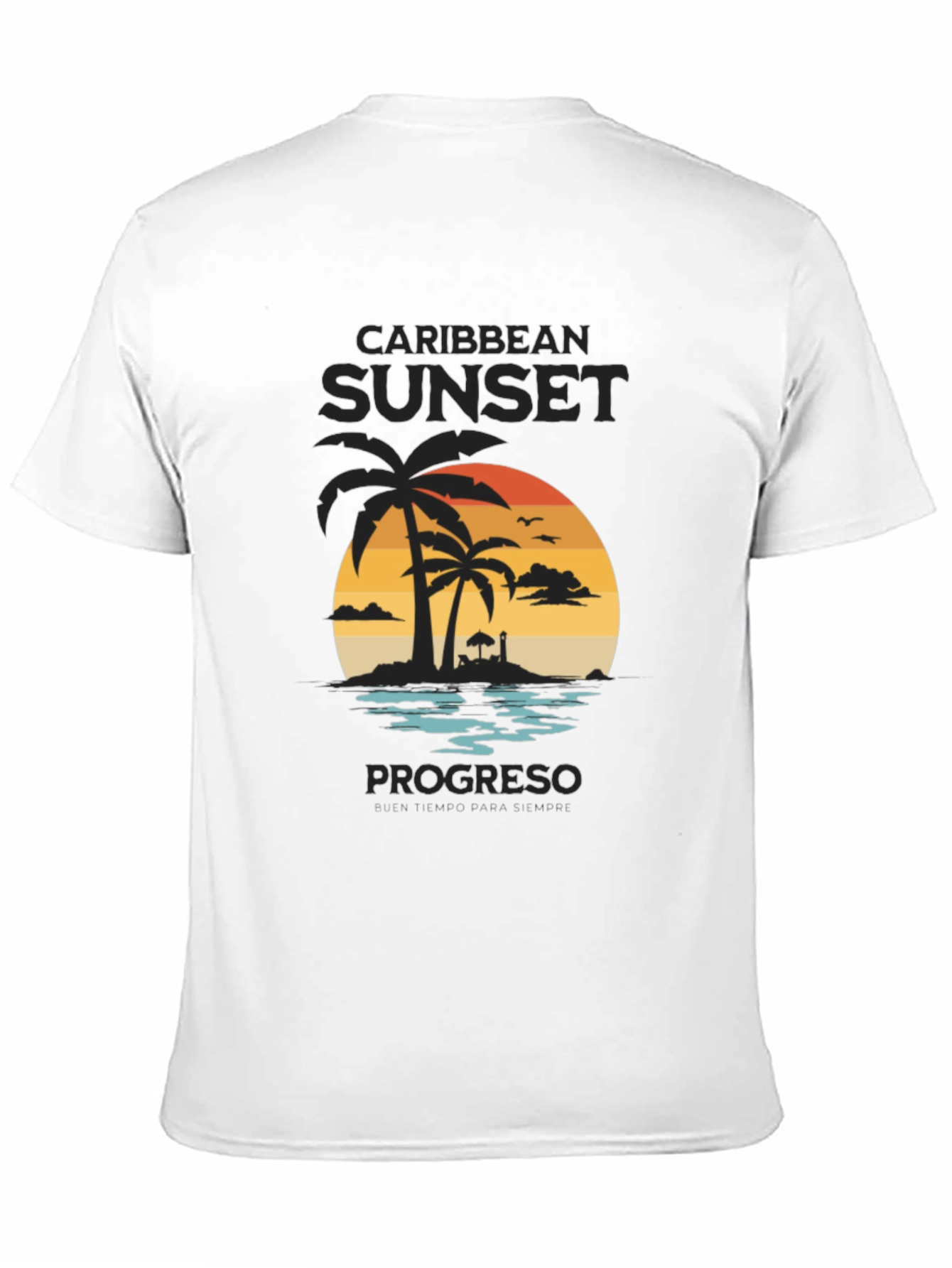 Caribbean Sunset Mens Black Graphic T-Shirt