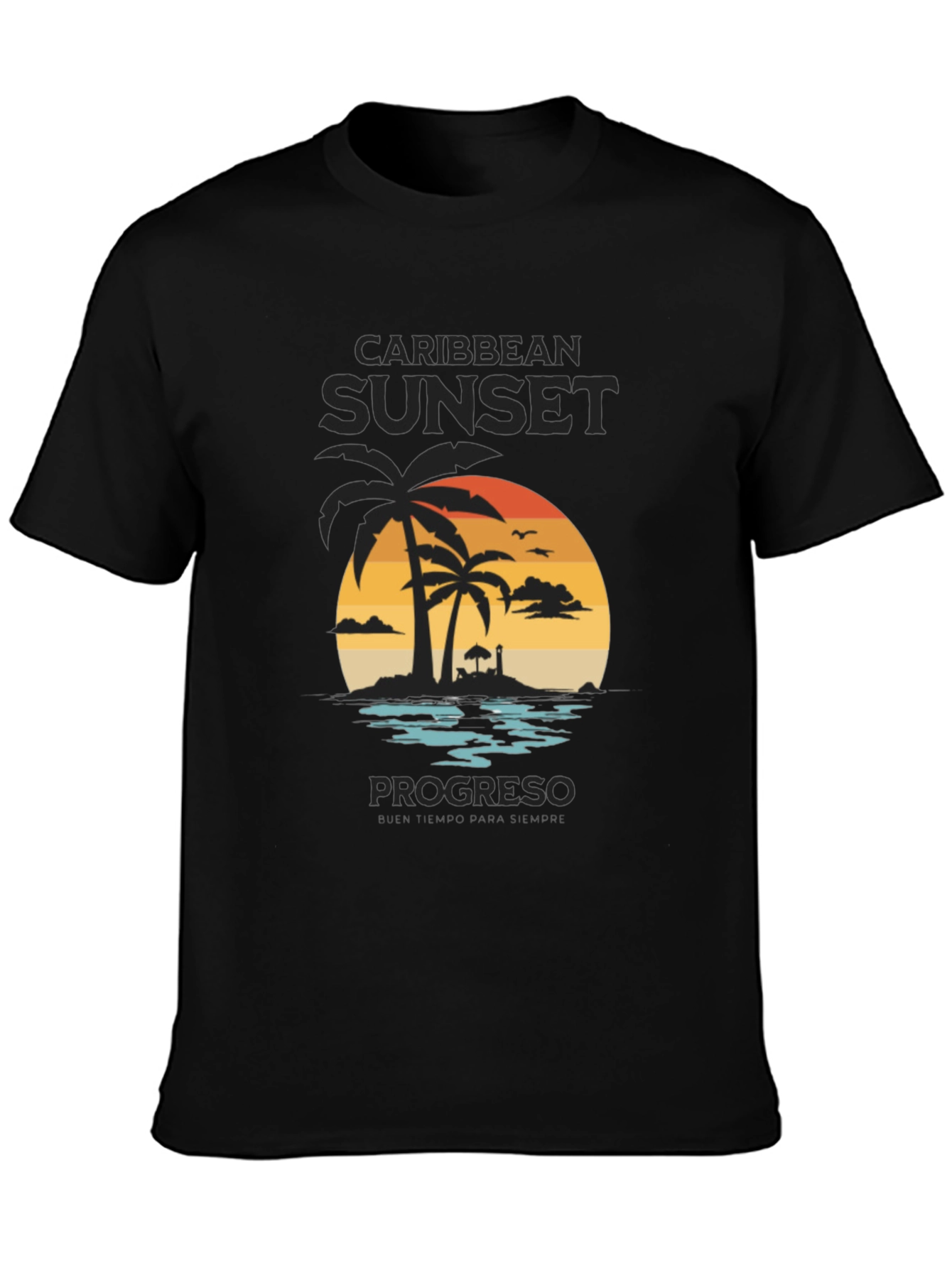 Caribbean Sunset Mens Black Graphic T-Shirt