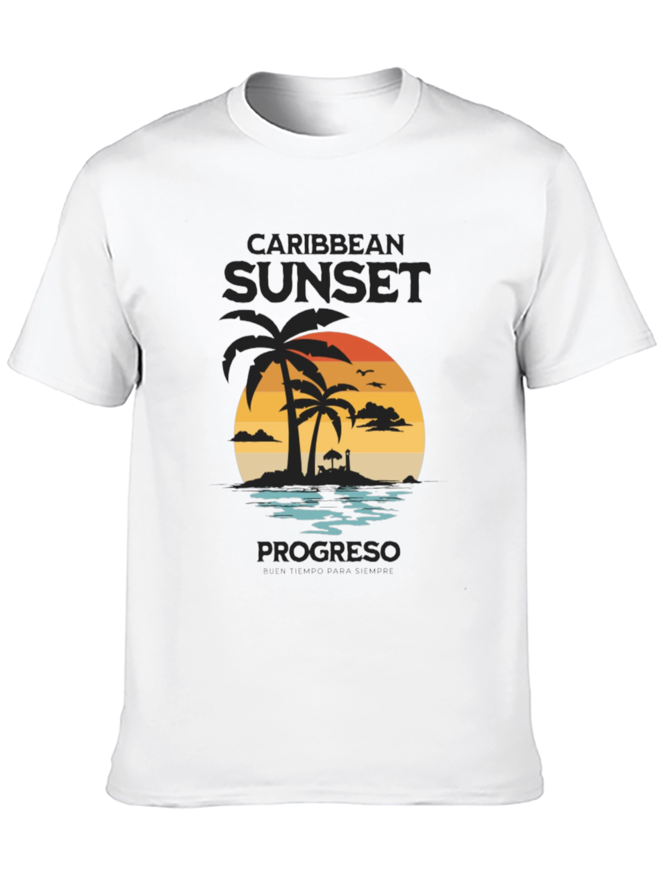 Caribbean Sunset Mens Black Graphic T-Shirt