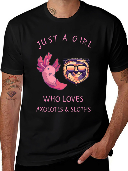 Axolotl & Sloth Lover Tee - Just a Girl Who Loves