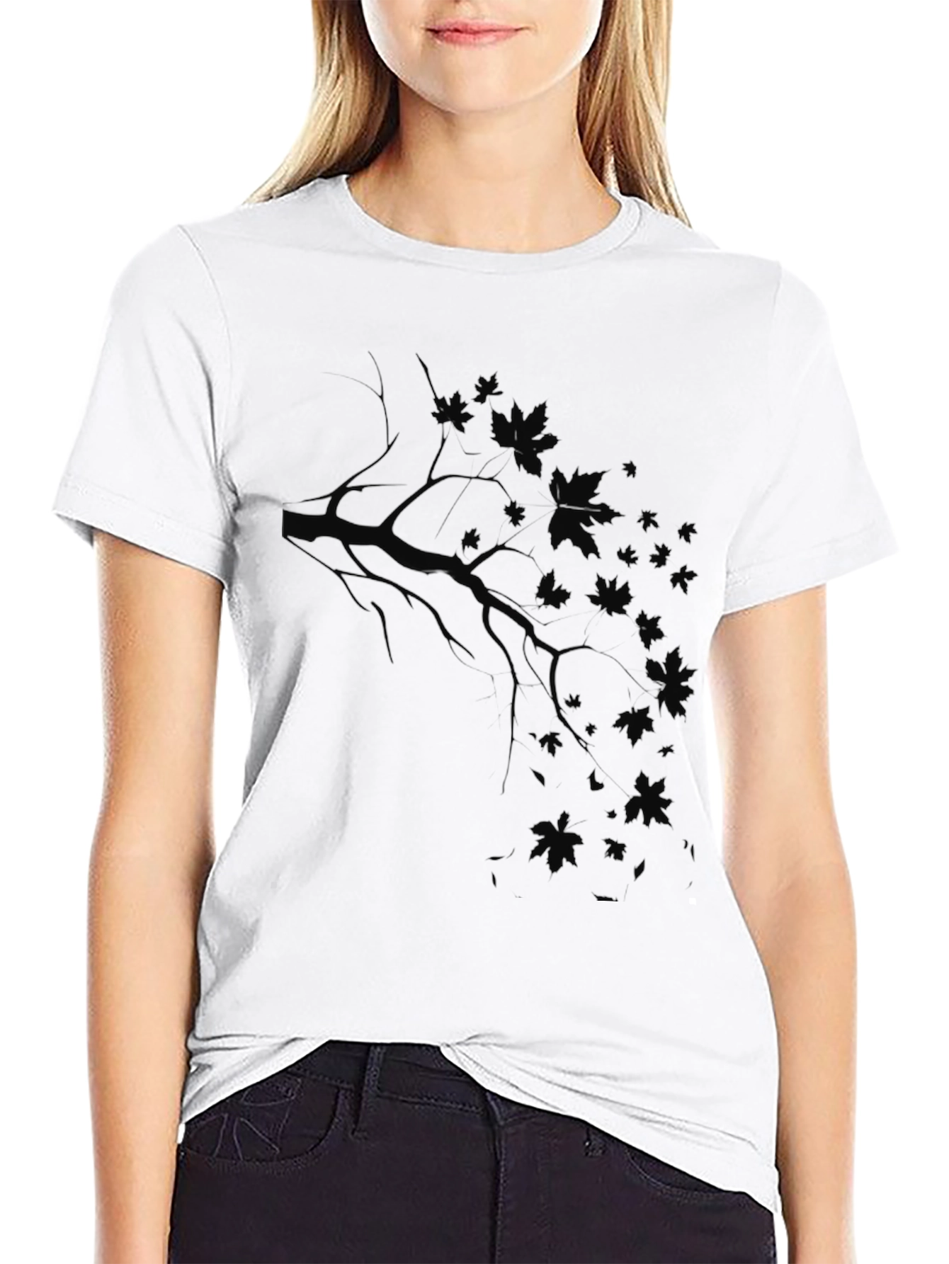 Mens Black T-Shirt with Branch and Leaf Design