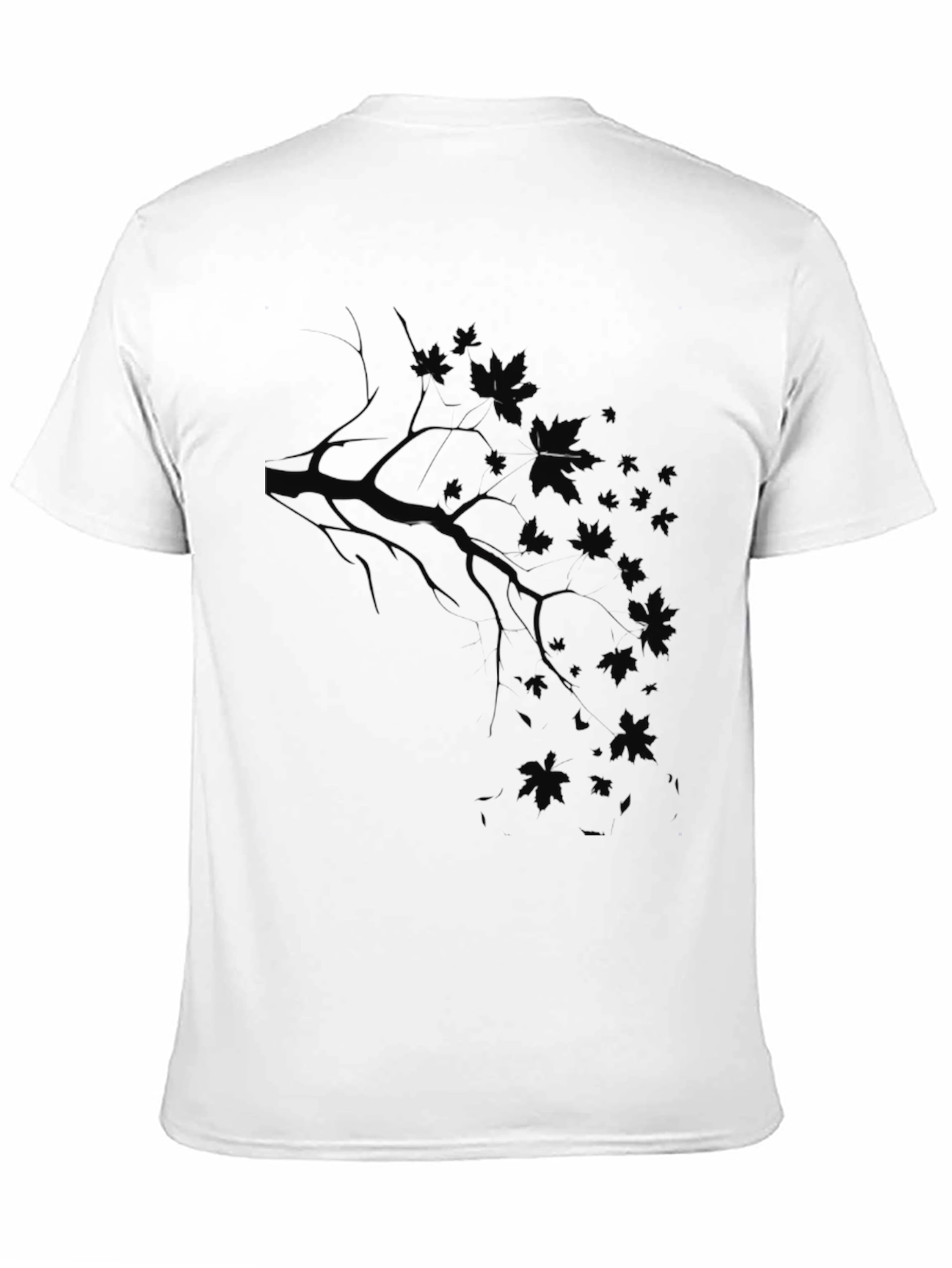 Mens Black T-Shirt with Branch and Leaf Design