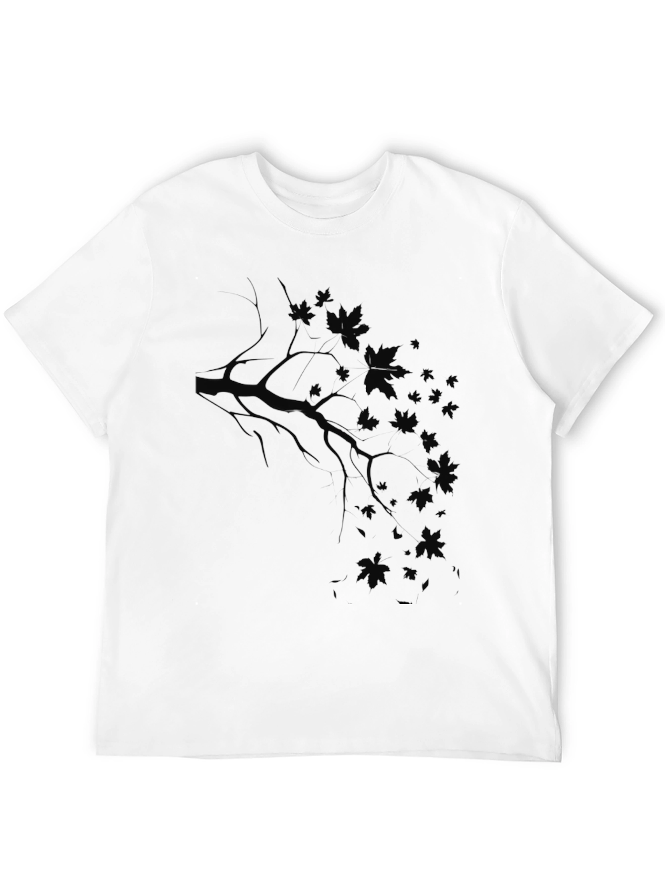 Mens Black T-Shirt with Branch and Leaf Design