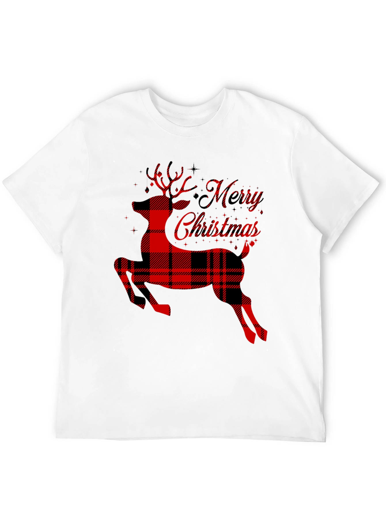 Plaid Reindeer Merry Christmas T-Shirt