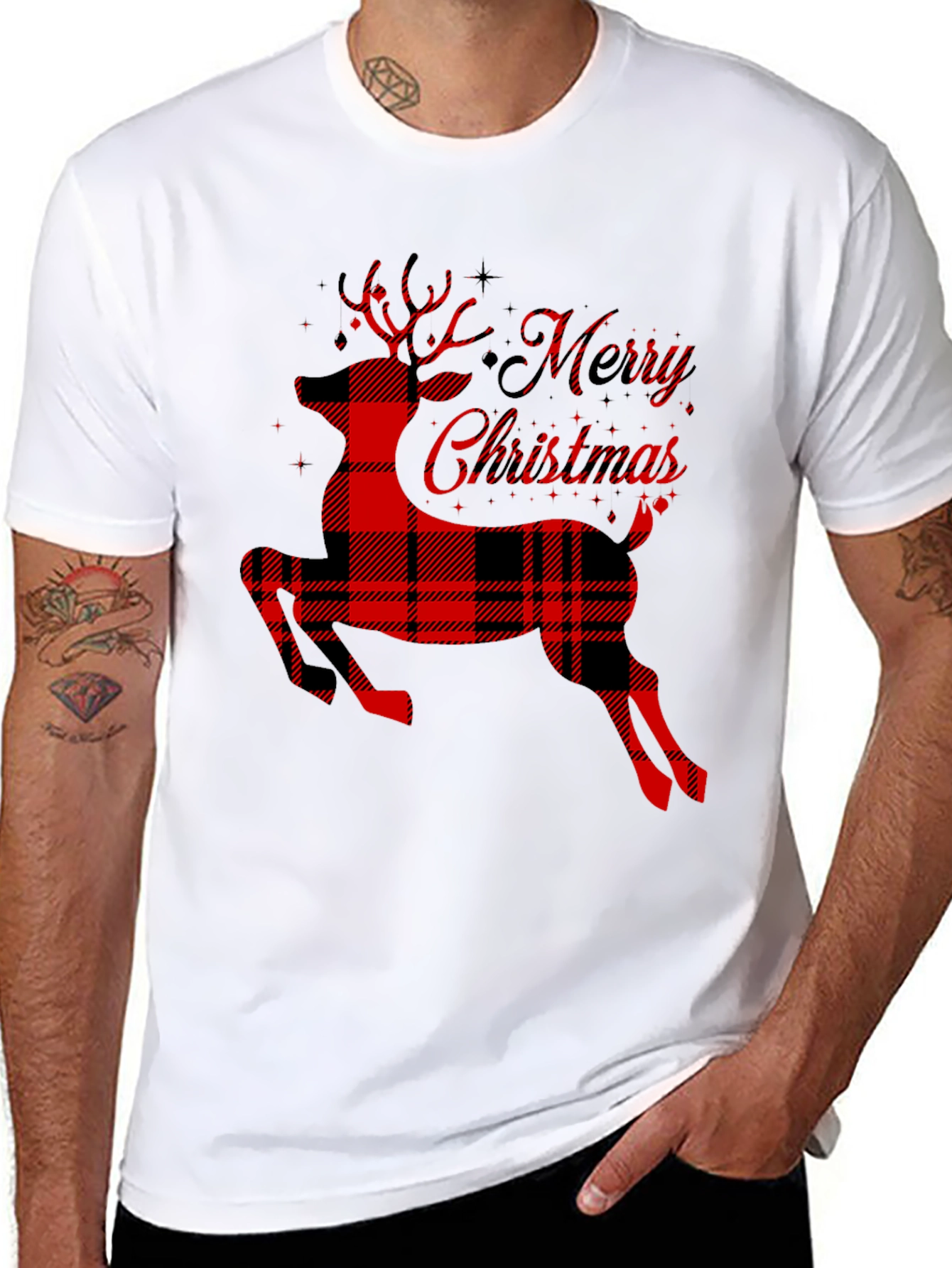 Plaid Reindeer Merry Christmas T-Shirt
