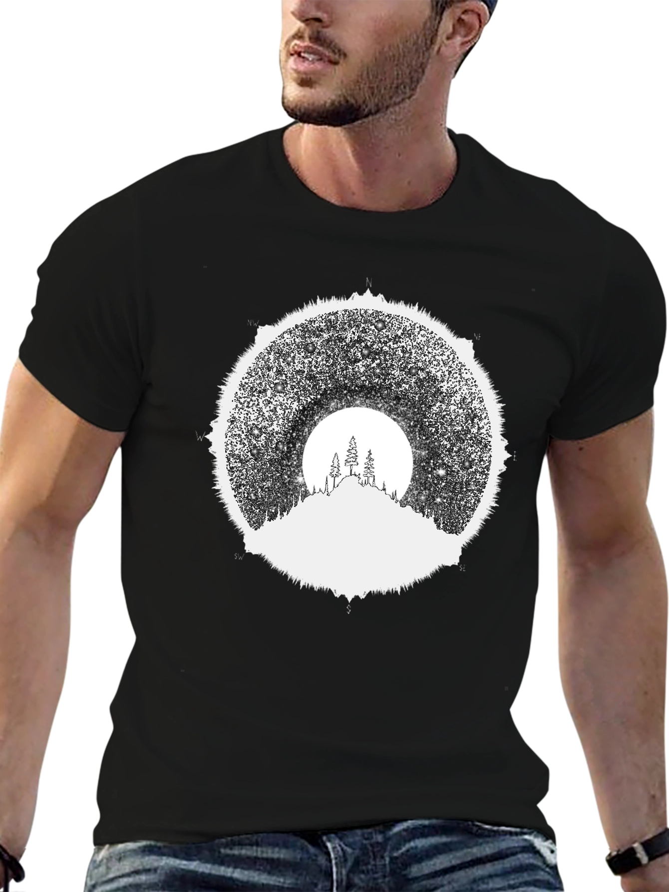 Stargazer Mountain Tee - Black Graphic T-Shirt