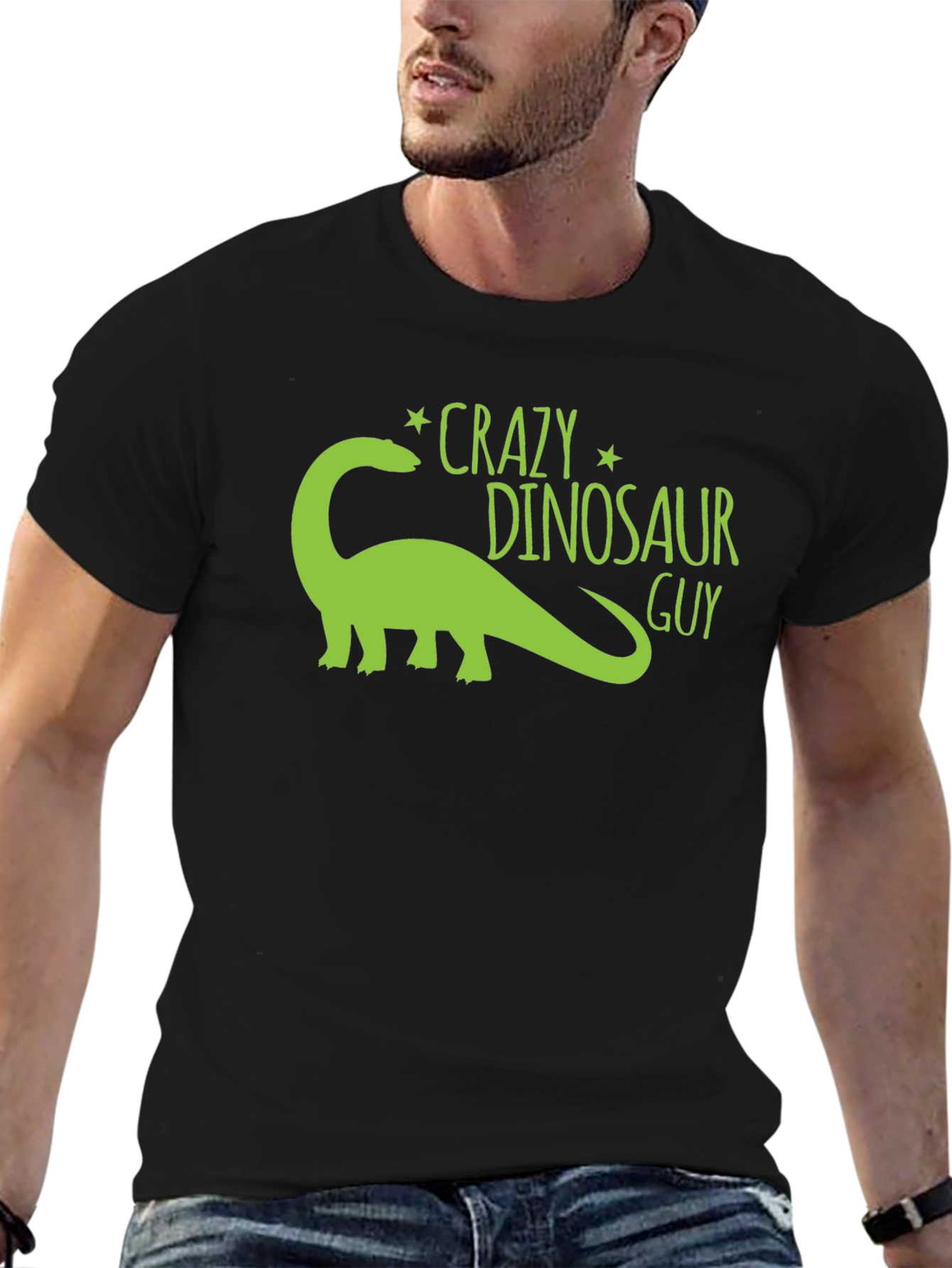 Crazy Dinosaur Guy Black Graphic Tee