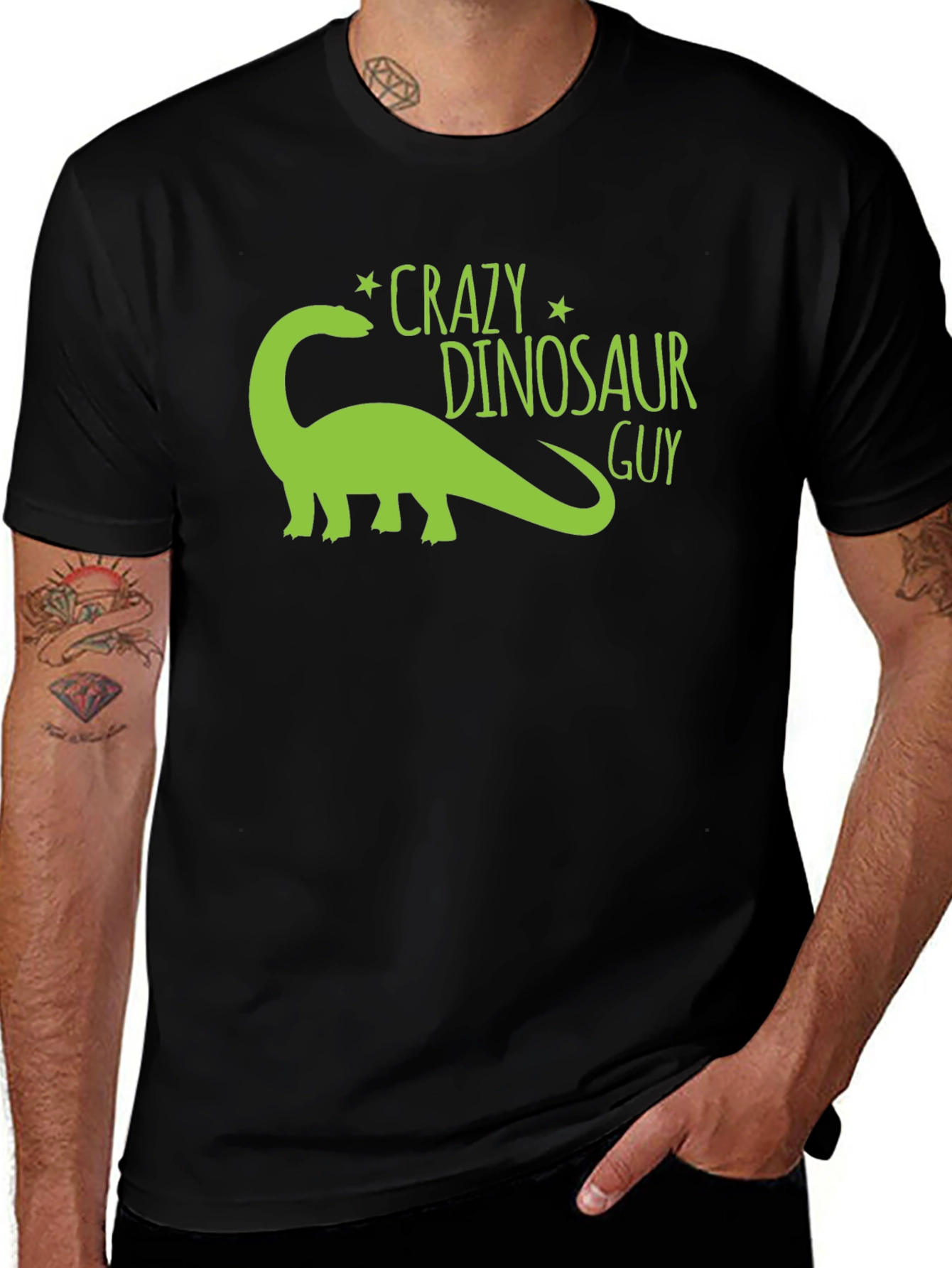 Crazy Dinosaur Guy Black Graphic Tee