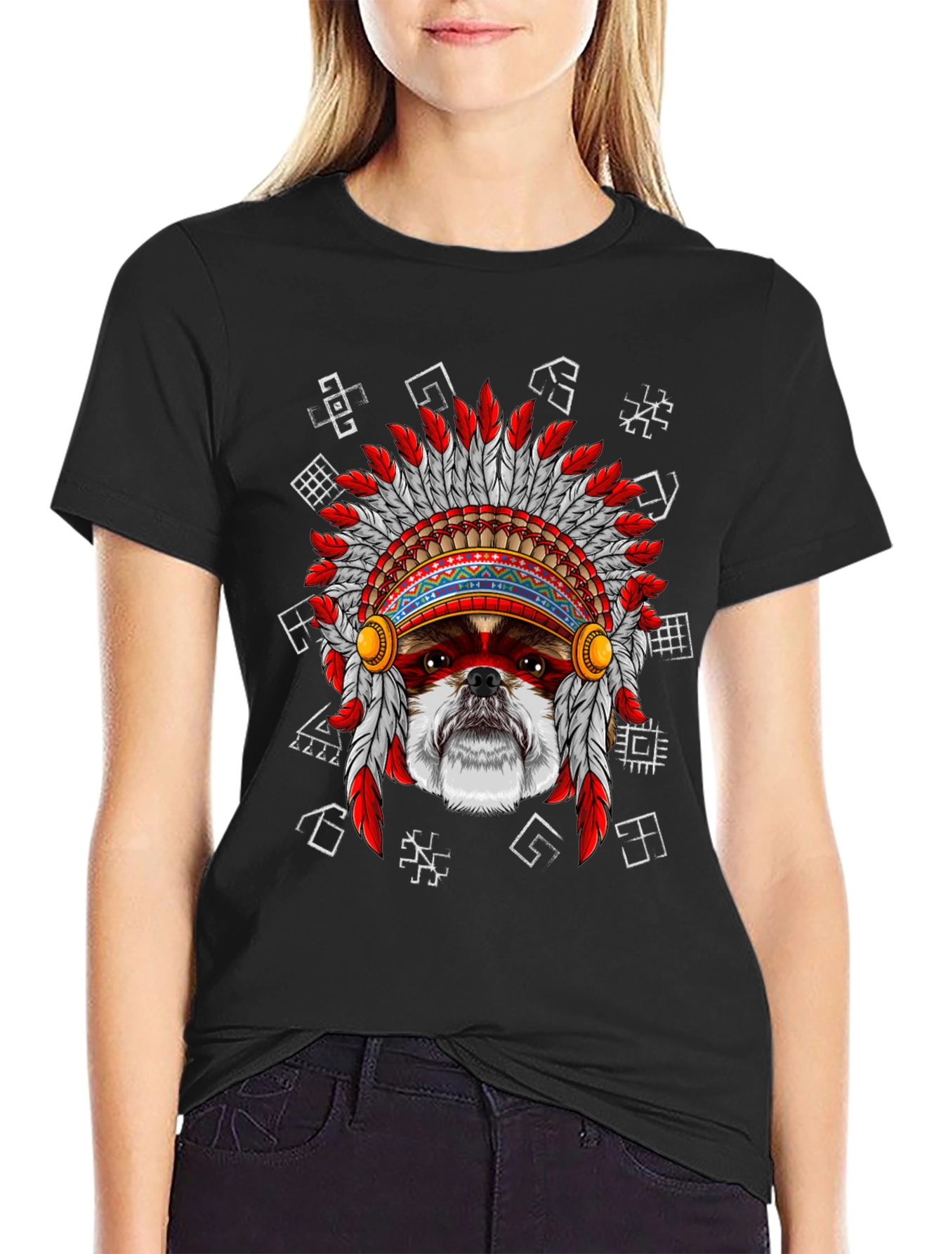 Dog in Headdress Graphic Tee - Unique Design