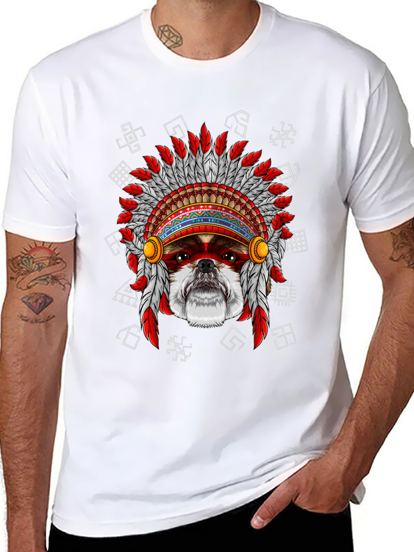 Dog in Headdress Graphic Tee - Unique Design
