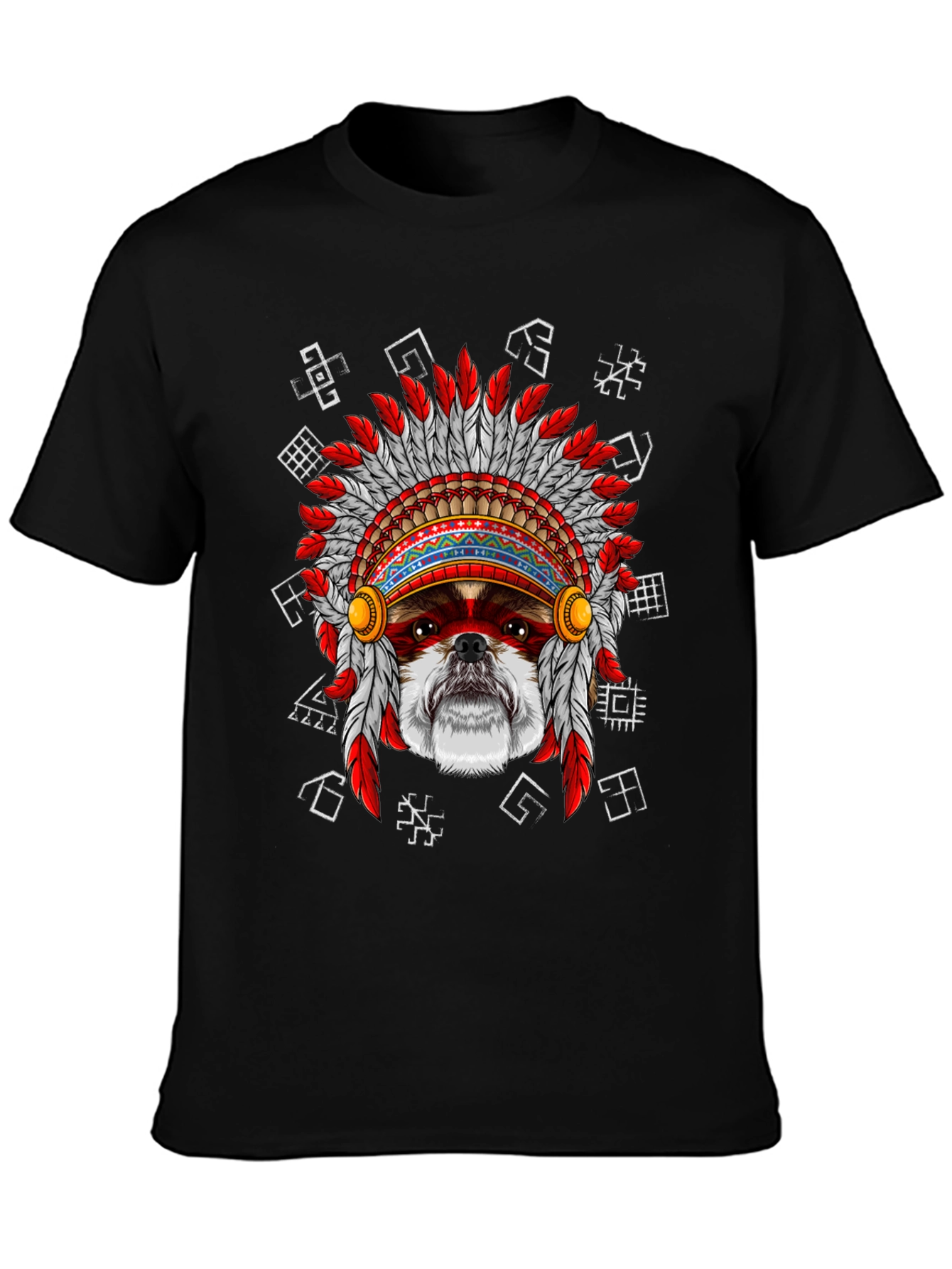 Dog in Headdress Graphic Tee - Unique Design