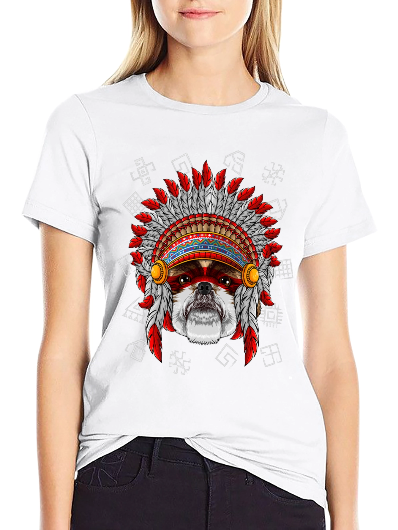 Dog in Headdress Graphic Tee - Unique Design