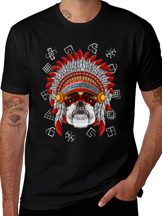 Dog in Headdress Graphic Tee - Unique Design