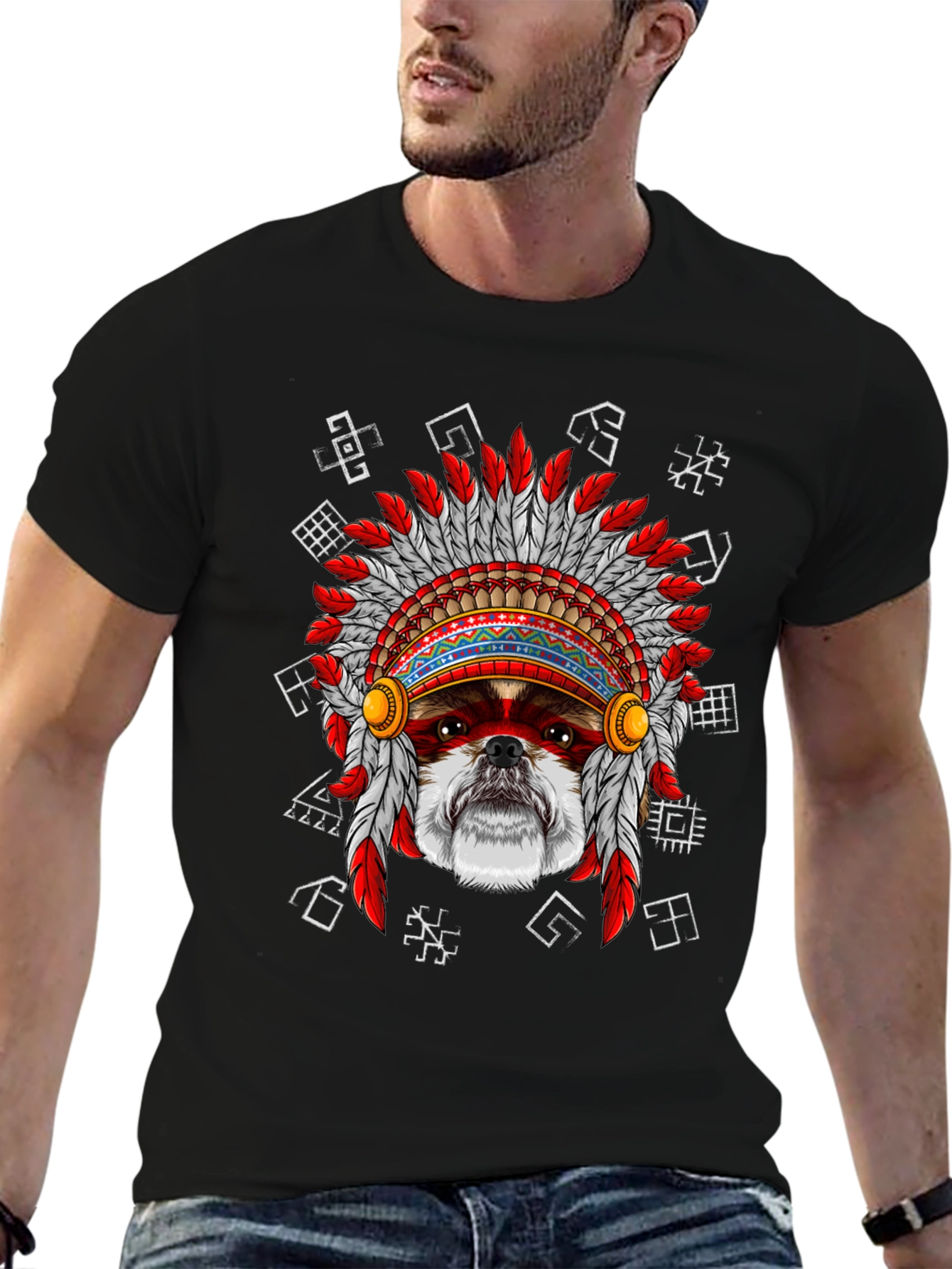 Dog in Headdress Graphic Tee - Unique Design