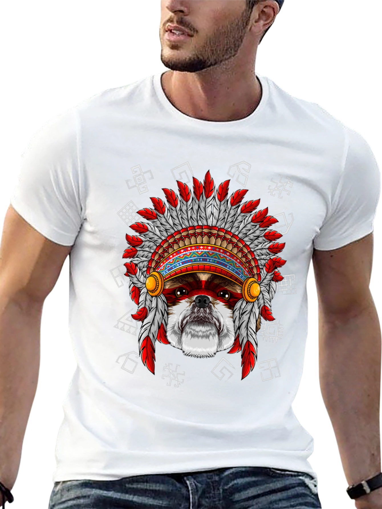 Dog in Headdress Graphic Tee - Unique Design