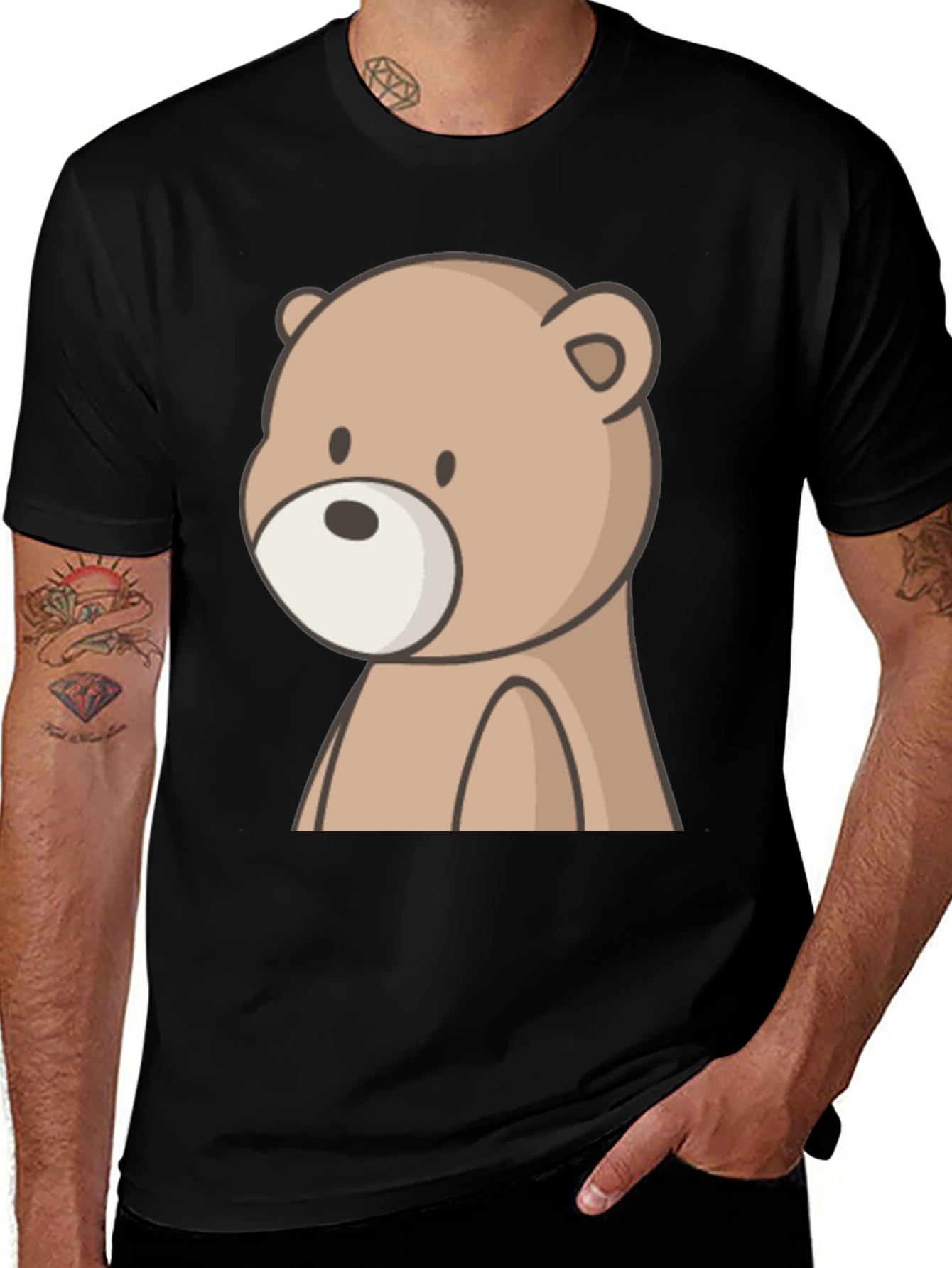 Cute Bear Graphic Black T-Shirt