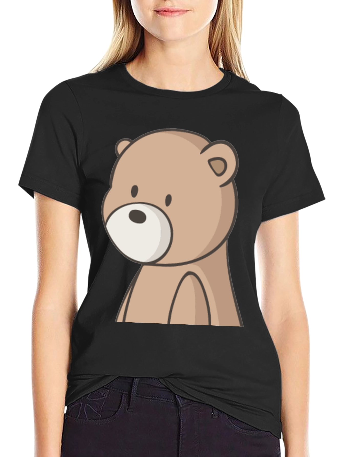 Cute Bear Graphic Black T-Shirt