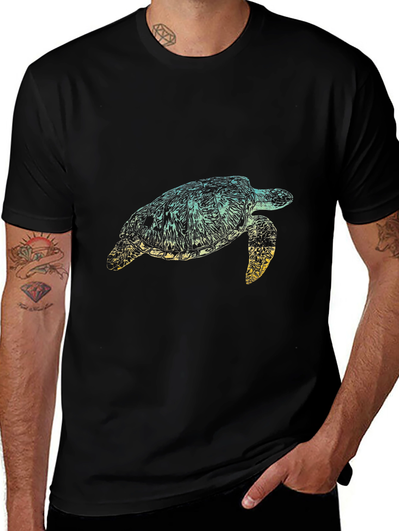 Turtle Graphic Tee - Black Cotton T-Shirt